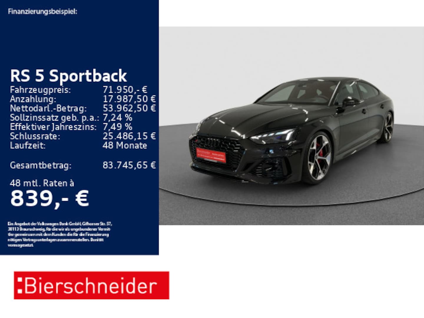 Bild über Audi RS 5 Sportback TFSI quattro tiptronic - für weitere Informationen kontaktieren Sie den Audi Partner