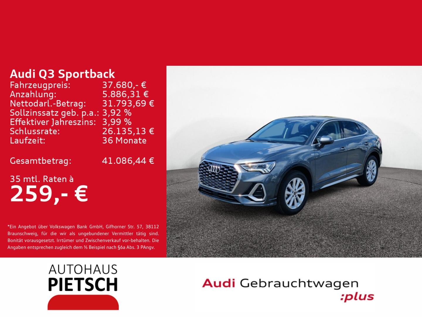 Bild über Audi Q3 Sportback S line 35 TFSI S tronic - für weitere Informationen kontaktieren Sie den Audi Partner