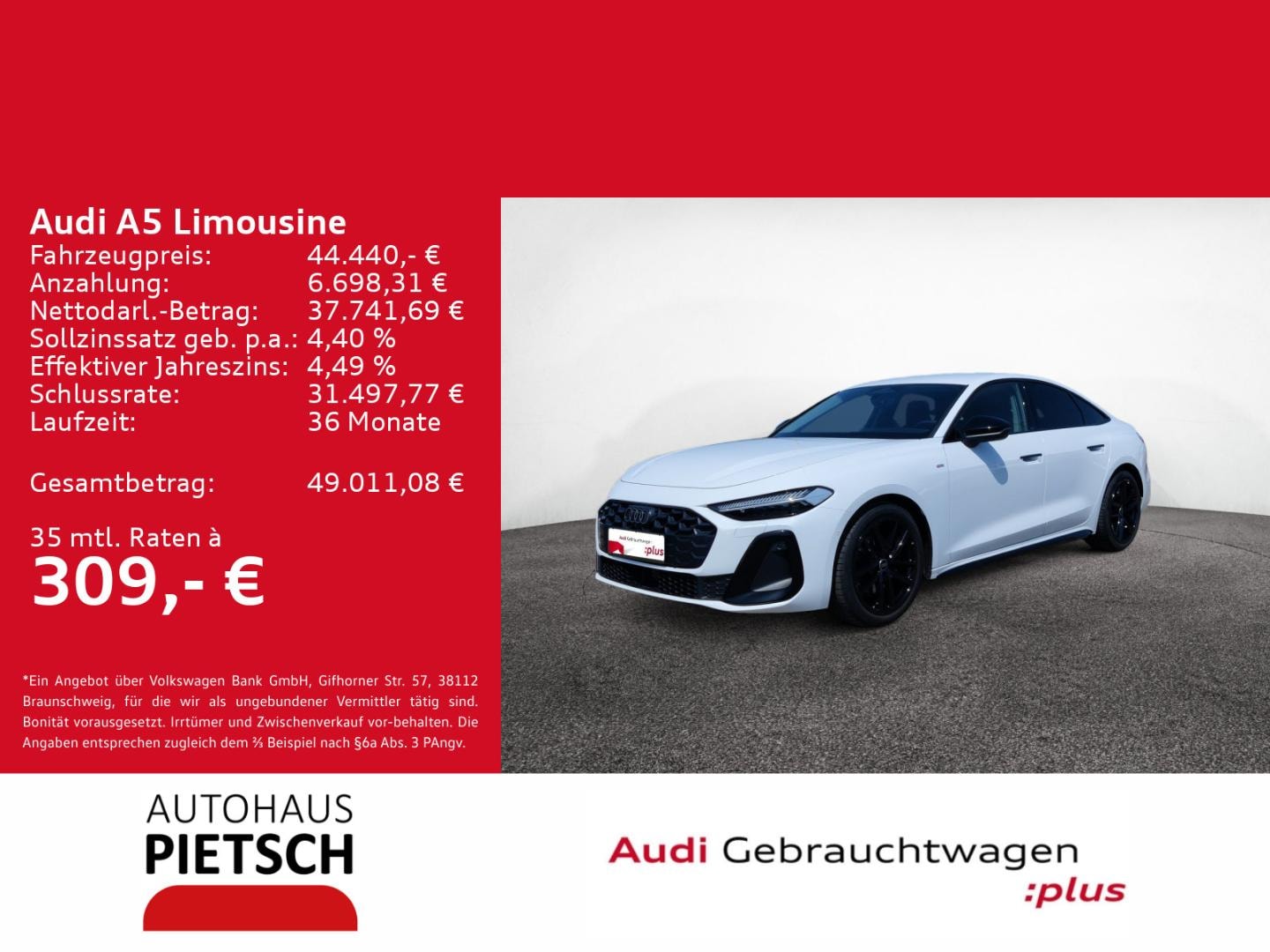 Bild über Audi A5 Limousine TFSI 150 kW S tronic - für weitere Informationen kontaktieren Sie den Audi Partner