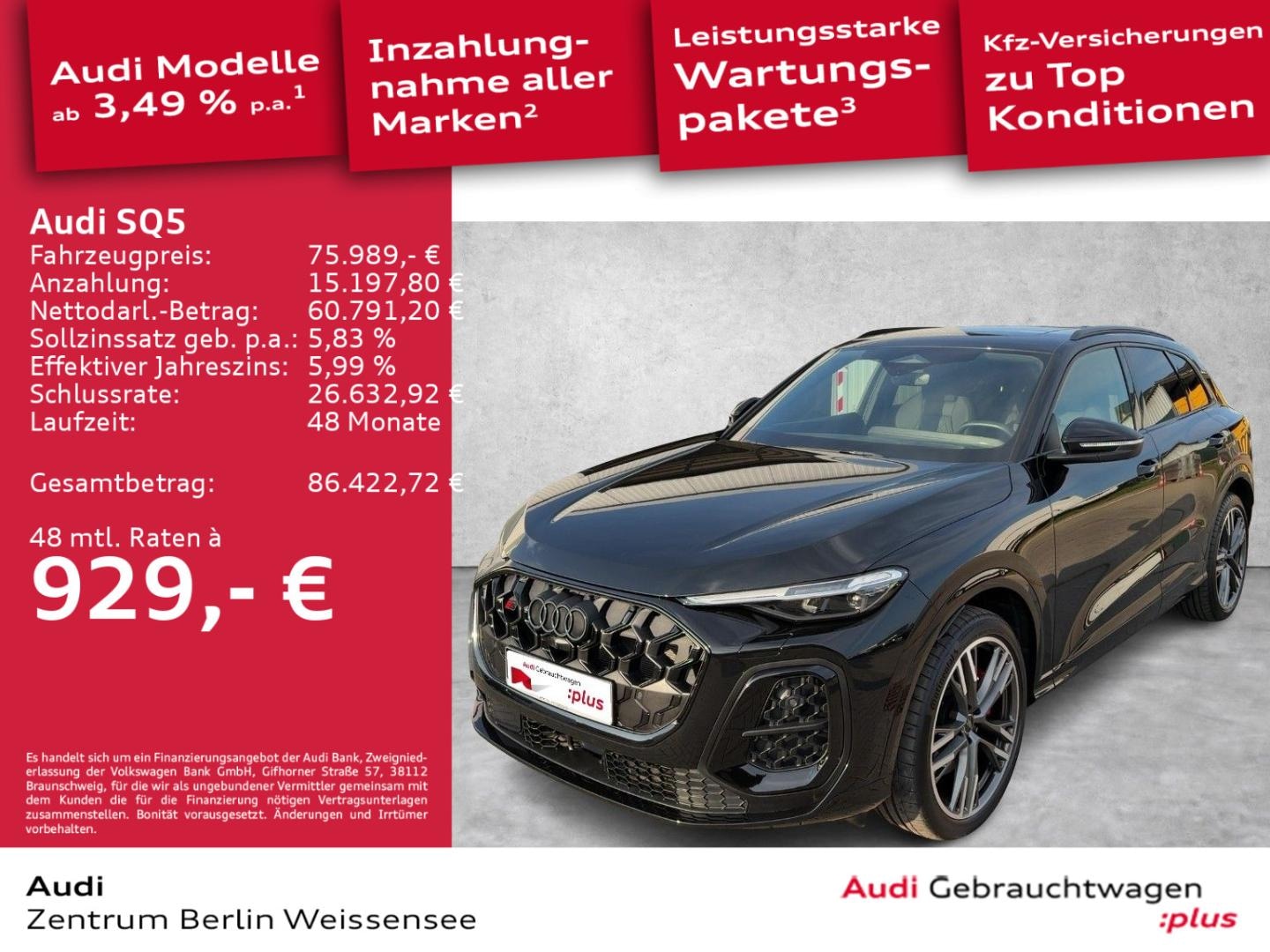 Bild über Audi SQ5 SUV edition one mit Akzenten mythosschwarz TFSI 270 kW S tronic - für weitere Informationen kontaktieren Sie den Audi Partner