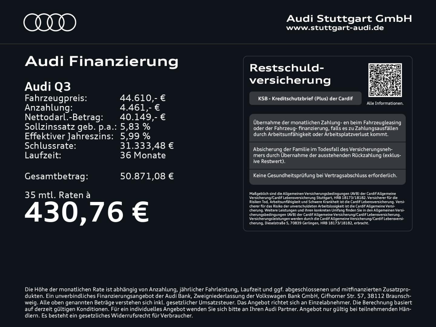 Bild über Audi Q3 SUV TFSI 110 kW S tronic - für weitere Informationen kontaktieren Sie den Audi Partner