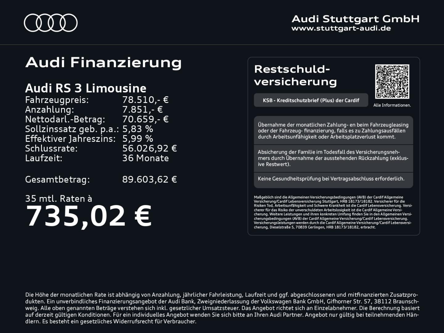 Bild über Audi RS 3 Limousine TFSI quattro 294 kW S tronic - für weitere Informationen kontaktieren Sie den Audi Partner