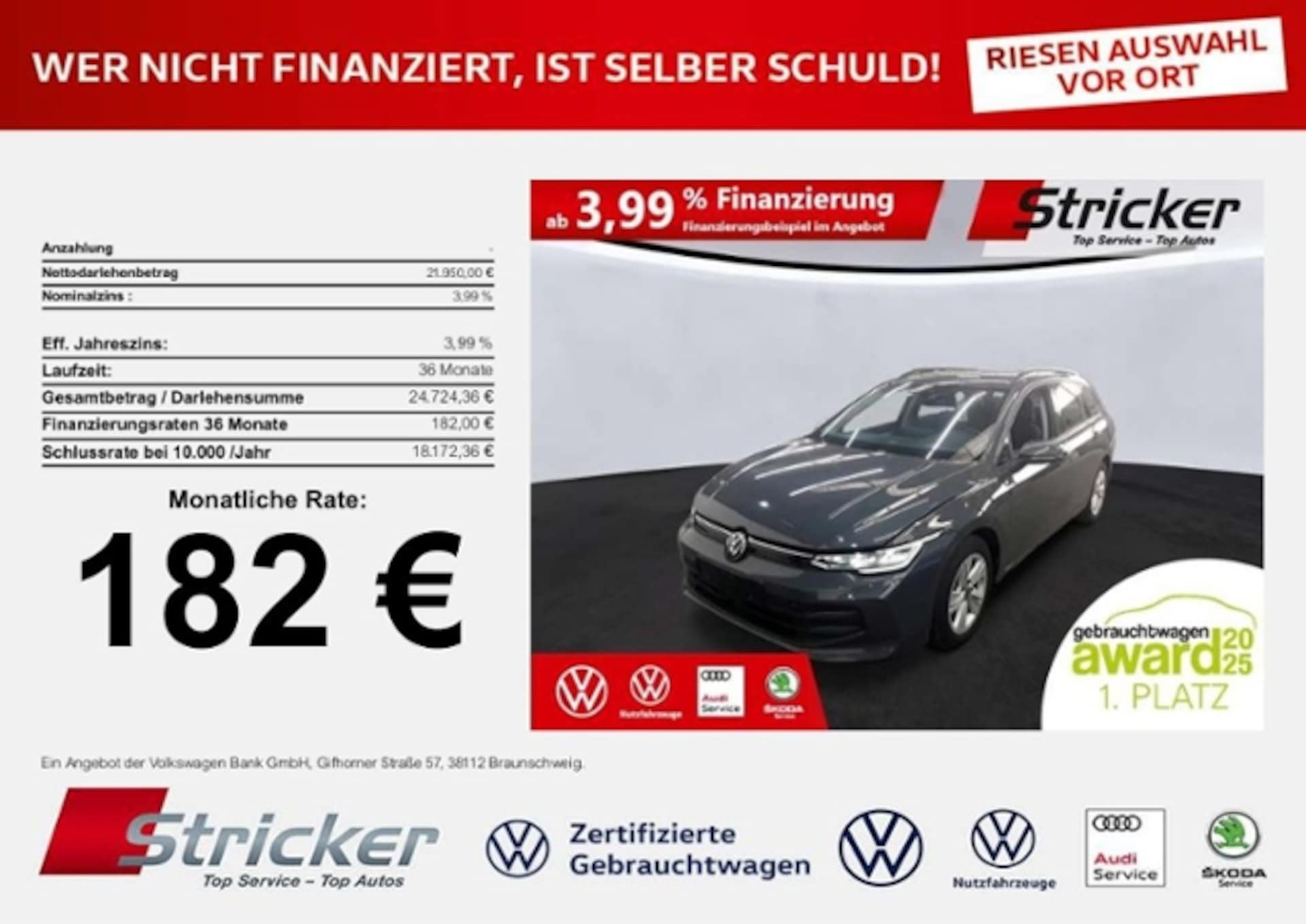 Volkswagen Golf Variant 2025 — Golf Variant 1.5TSI DSG 182,-ohne Anzahlung Navi AHK