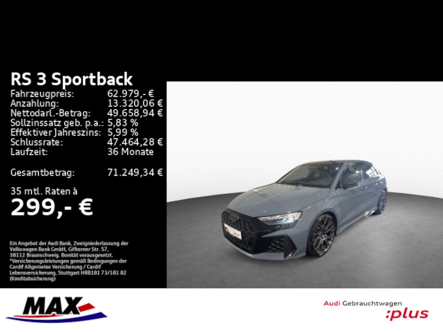 Bild über Audi RS 3 Sportback TFSI quattro 294 kW S tronic - für weitere Informationen kontaktieren Sie den Audi Partner