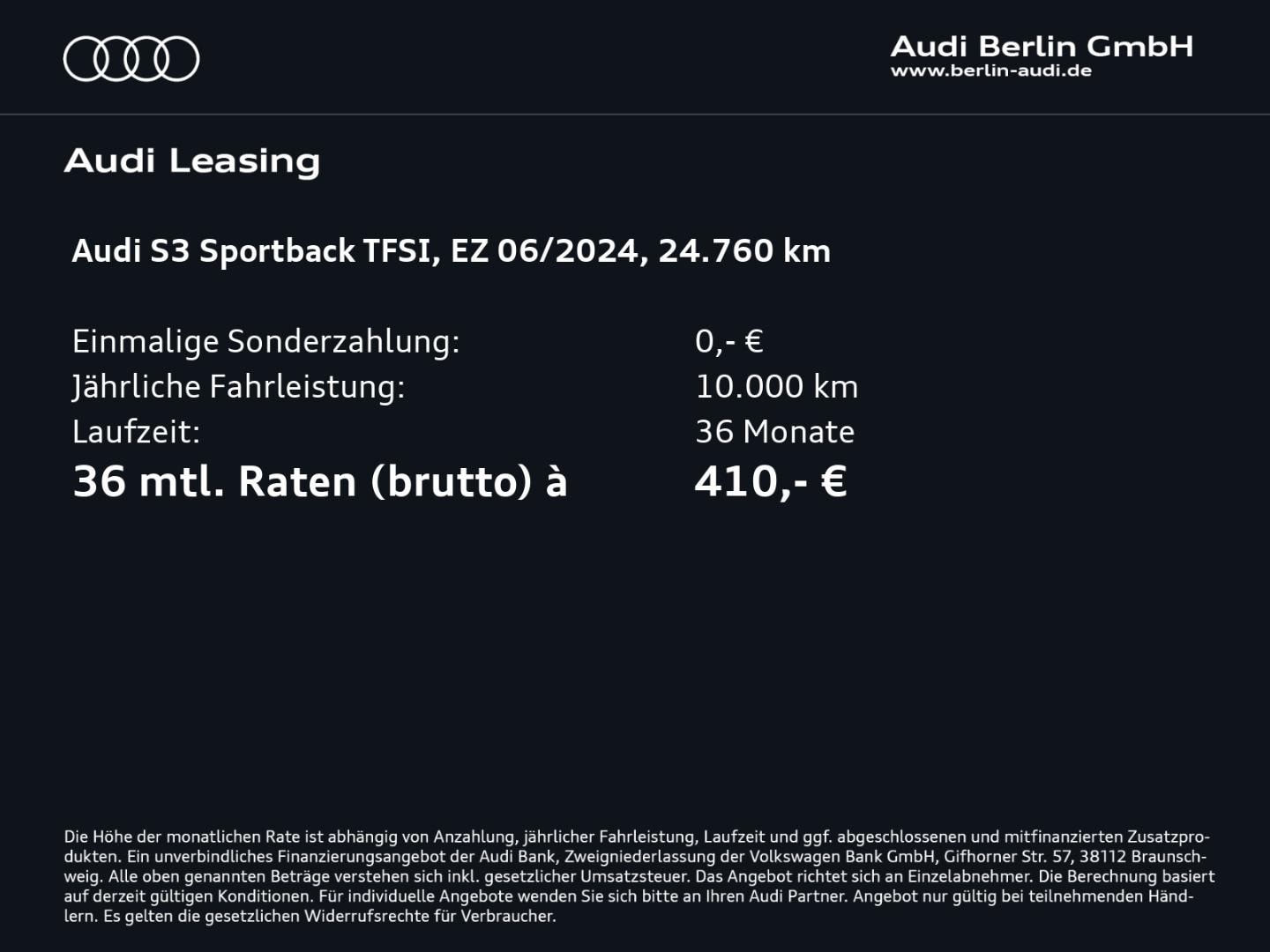 Bild über Audi S3 Sportback TFSI quattro S tronic - für weitere Informationen kontaktieren Sie den Audi Partner