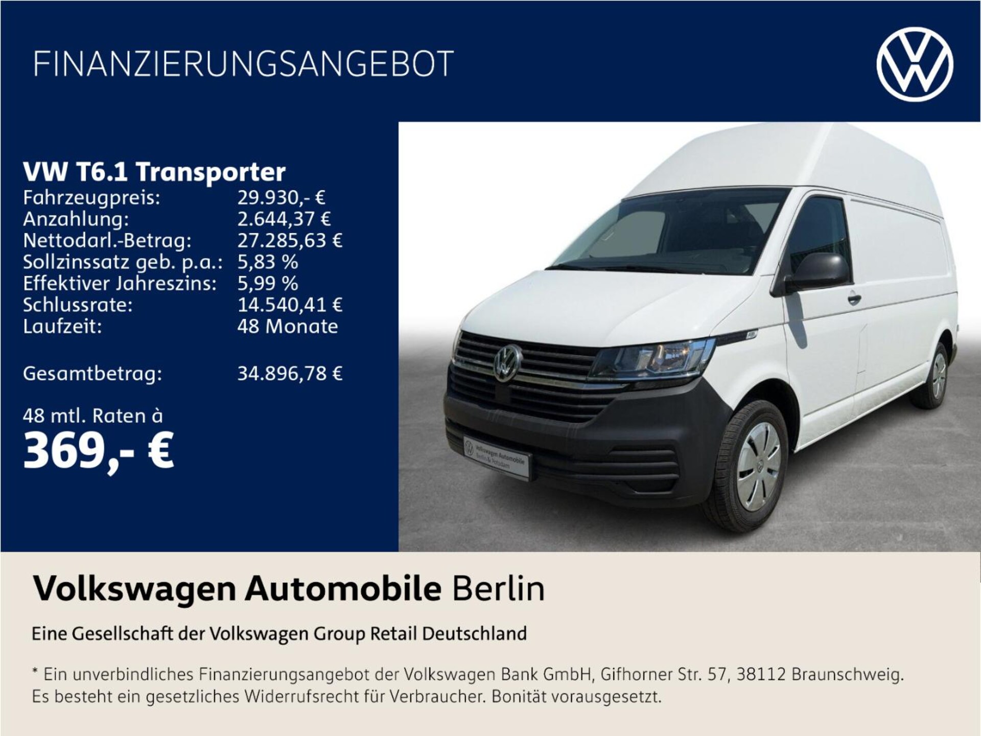 Volkswagen T6.1 Transporter Kasten langer Radstand