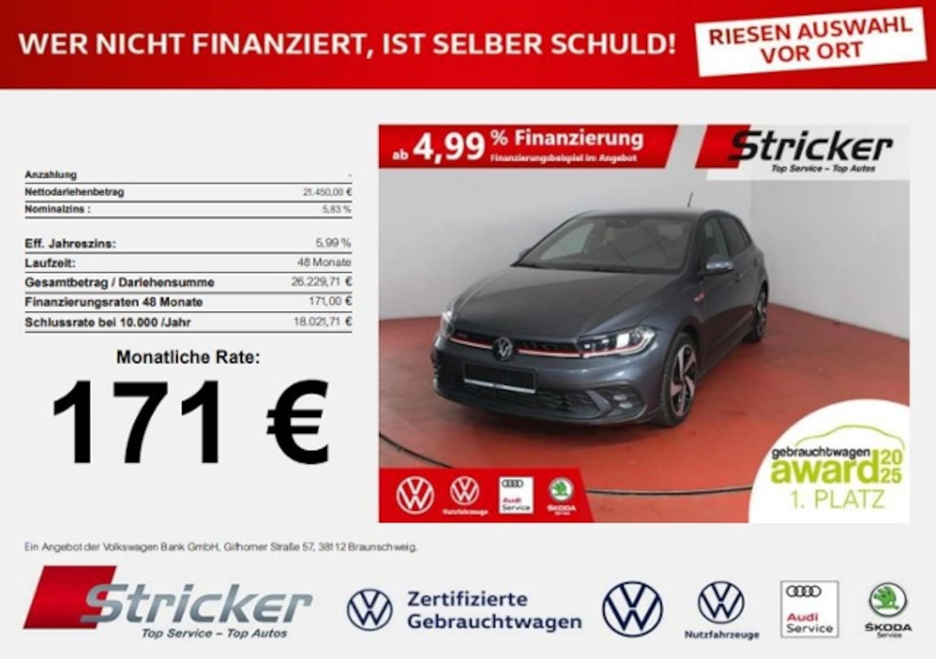 Volkswagen Polo — Volkswagen Polo 2.0TSI DSG 171,-ohne Anzahlung App-Connect