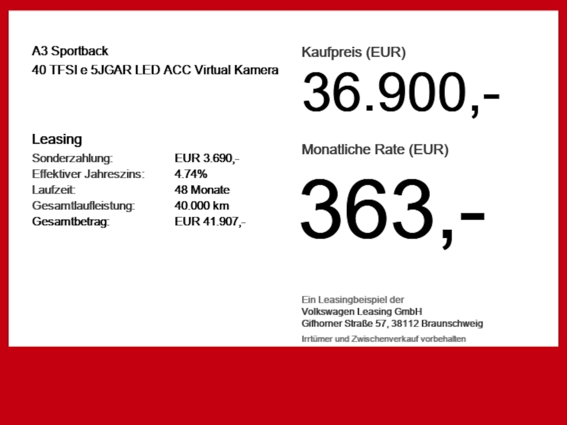 Audi A3 Sportback TFSI e
