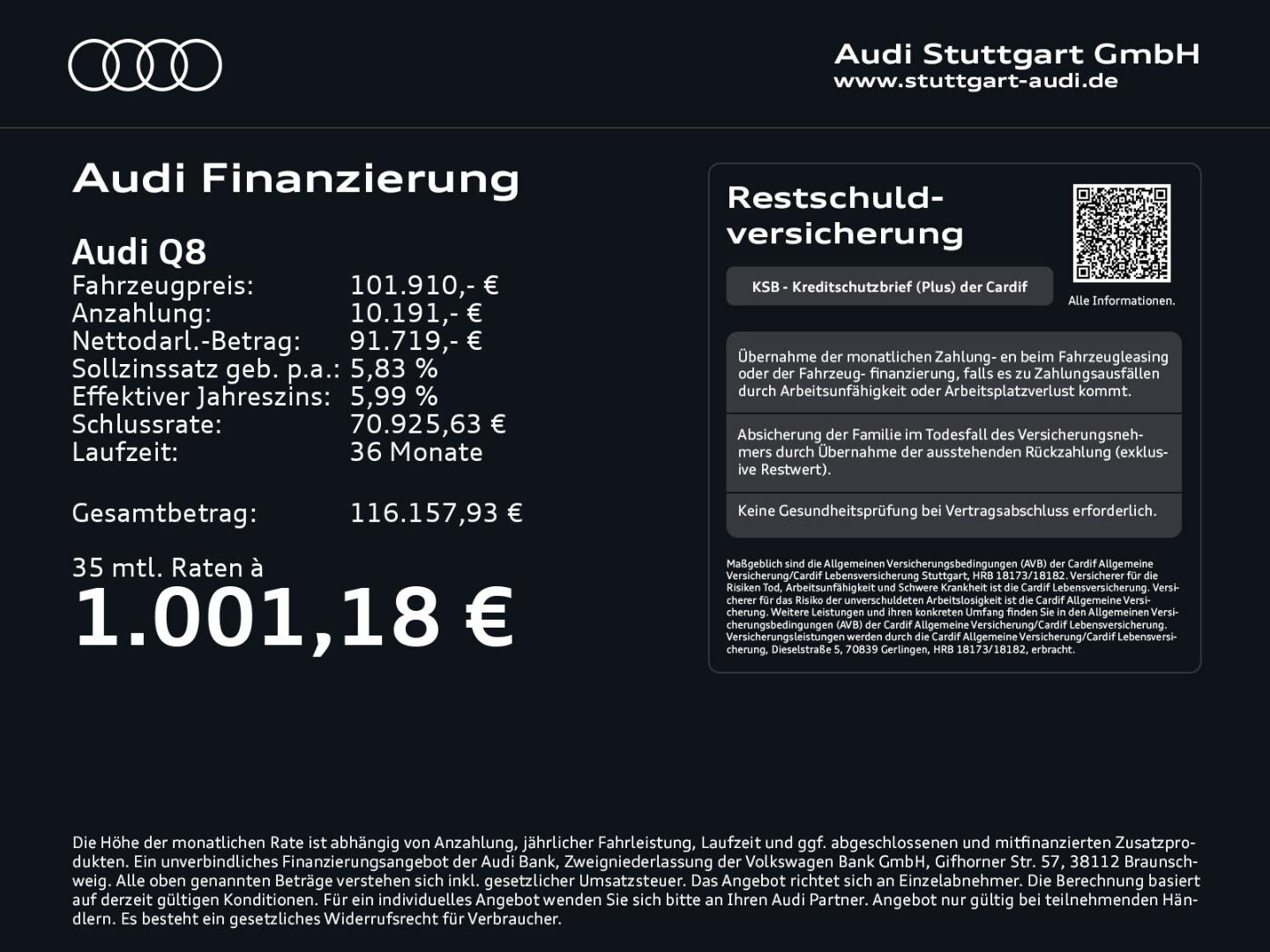 Bild über Audi Q8 SUV TFSI e S line business TFSI e quattro 360 kW tiptronic - für weitere Informationen kontaktieren Sie den Audi Partner