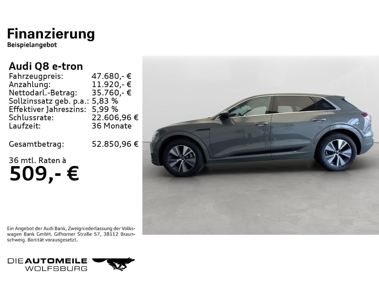Bild über Audi Q8 e-tron advanced 55 e-tron quattro - für weitere Informationen kontaktieren Sie den Audi Partner