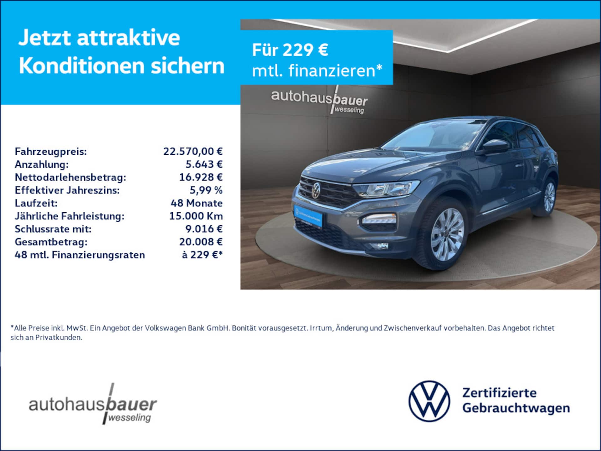 Volkswagen T-Roc 2022 — T-Roc 1.5l TSI DSG Sport *NAV, APP, SHZ, Klimaauto. 2-Zonen, SHZ, Lich