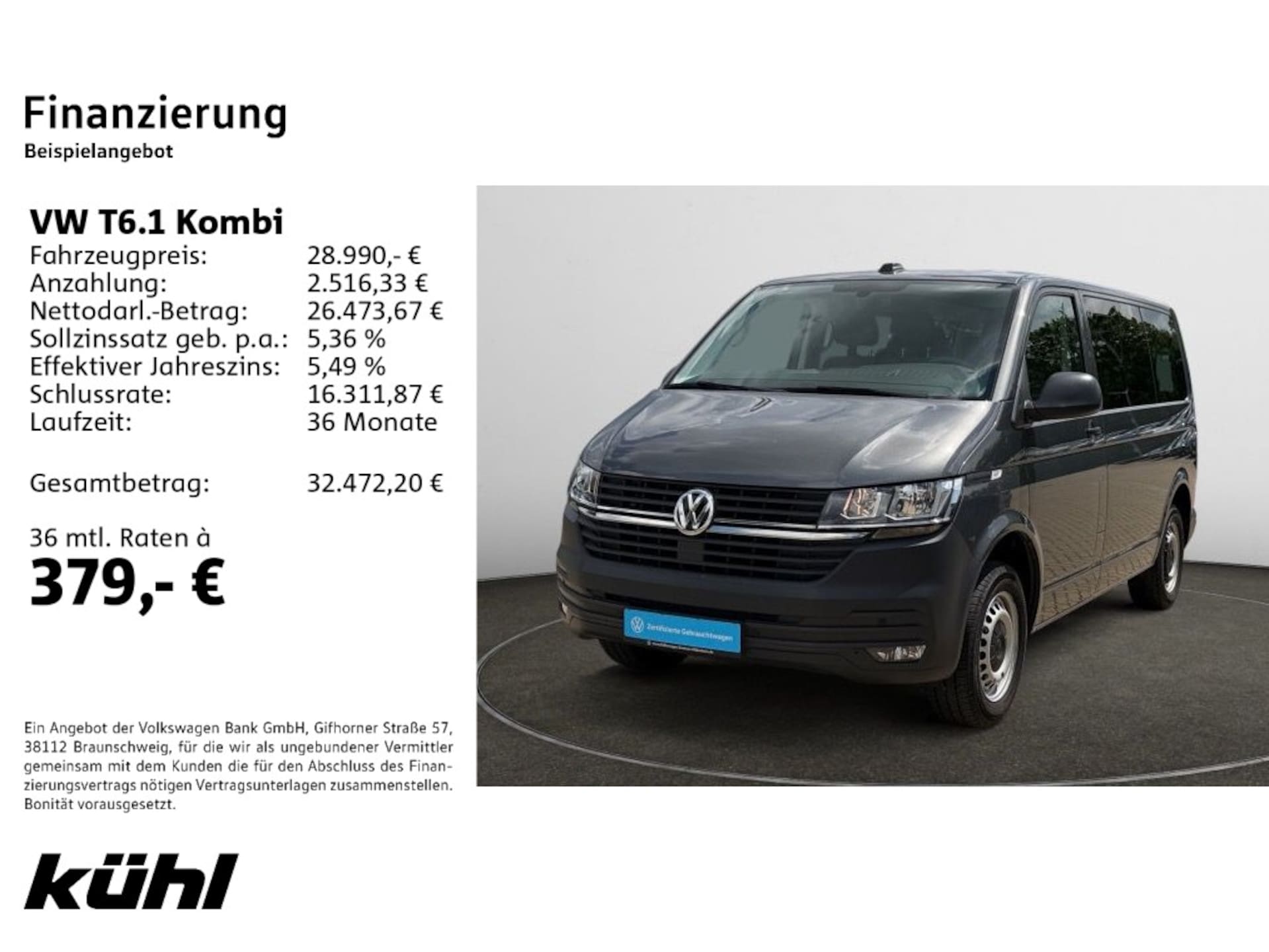 Volkswagen T6.1 Transporter Kombi kurzer Radstand