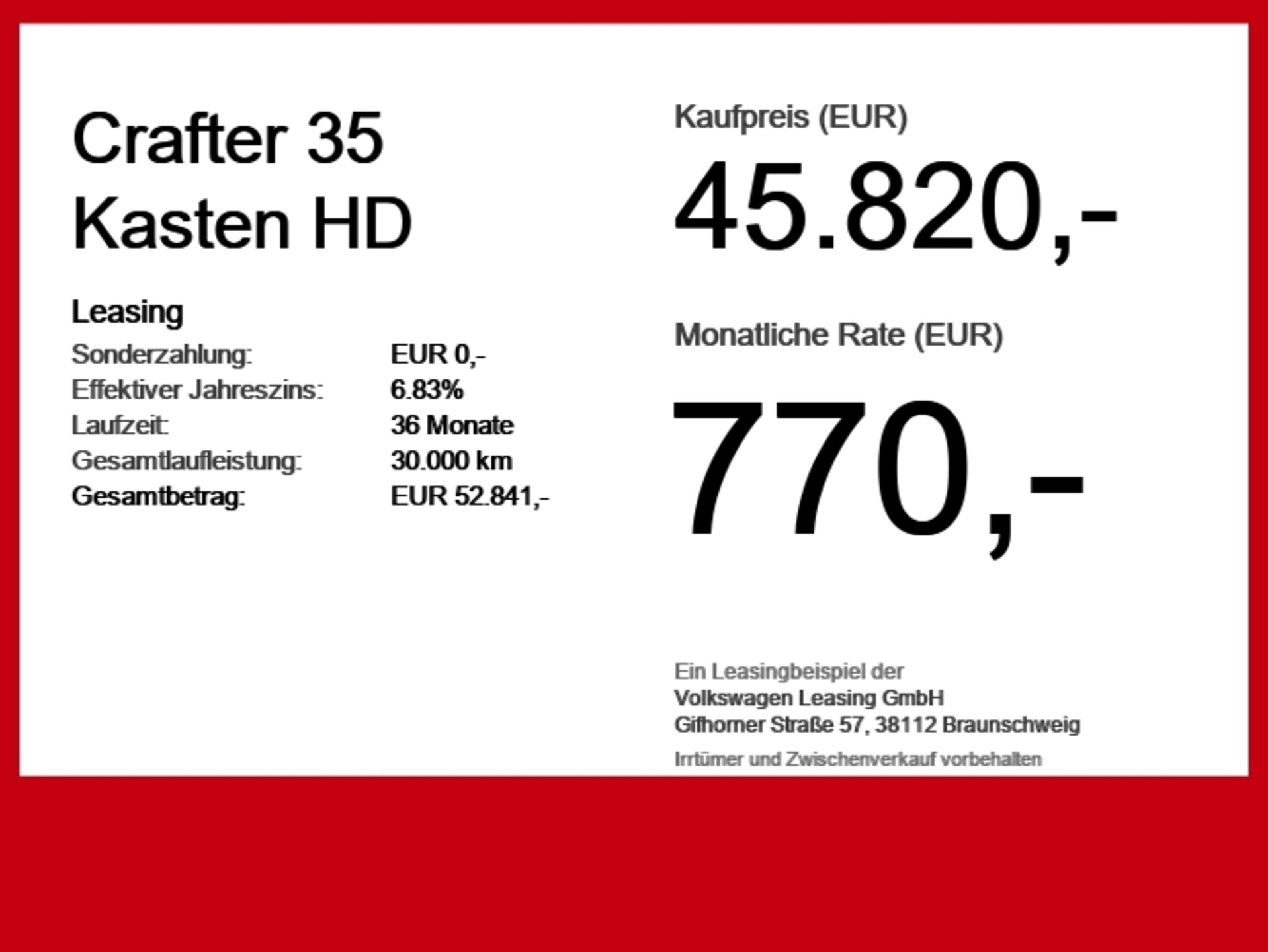 Volkswagen Crafter Kasten mittlerer Radstand