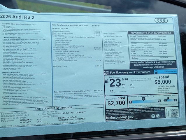 2026 Audi RS3 Sedan