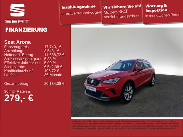 SEAT Arona FR 1.0 TSI DSG LED NAVI R-KAM SHZ 17" DAB (DKT5047393)
