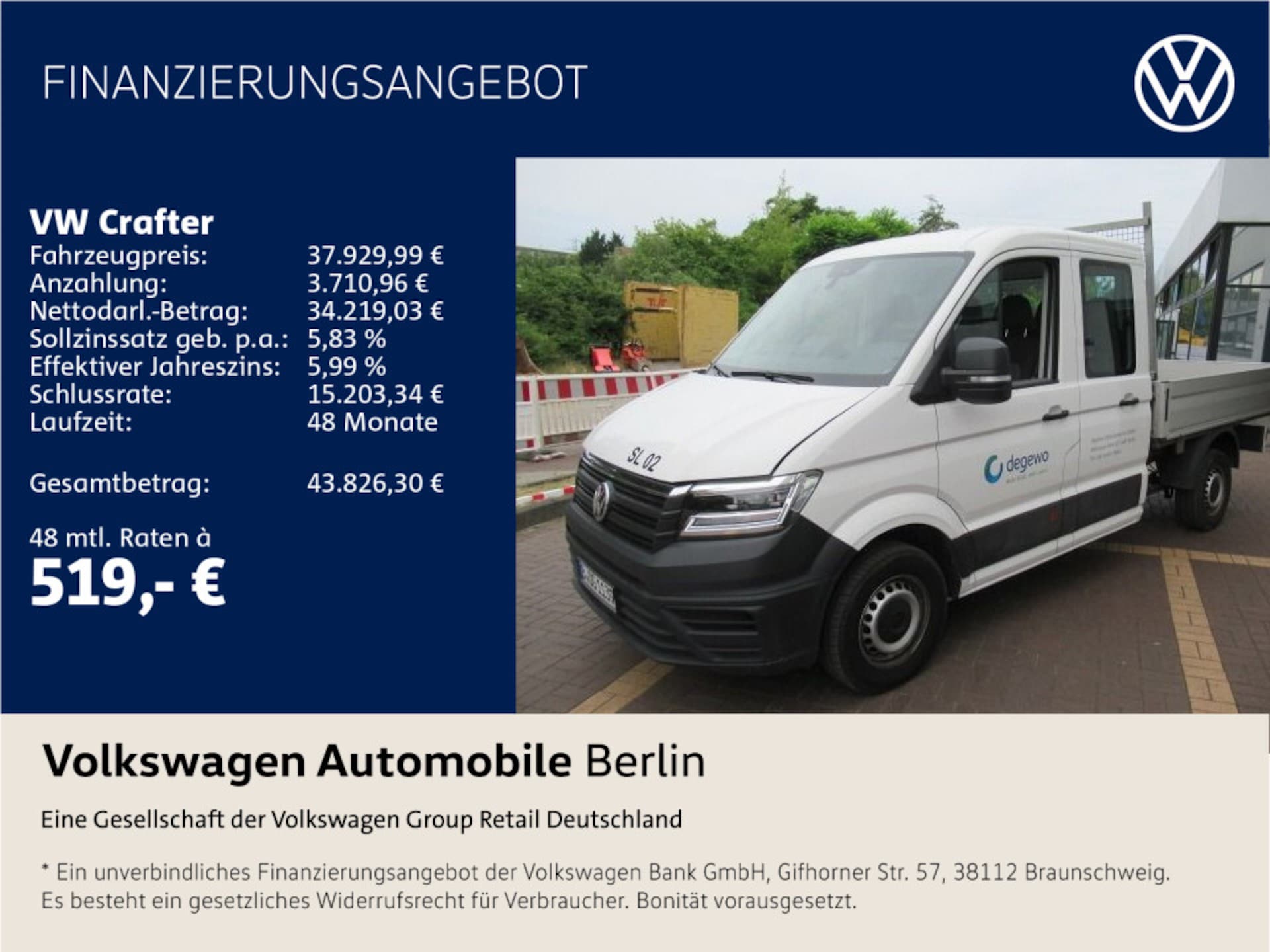 Volkswagen Crafter Doppelkabine mittlerer Radstand