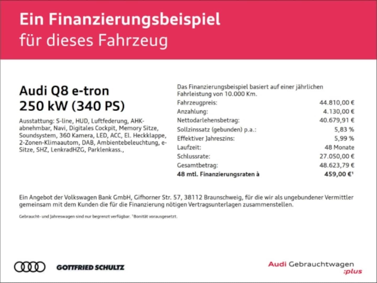 Bild über Audi Q8 e-tron S line 50 e-tron quattro - für weitere Informationen kontaktieren Sie den Audi Partner