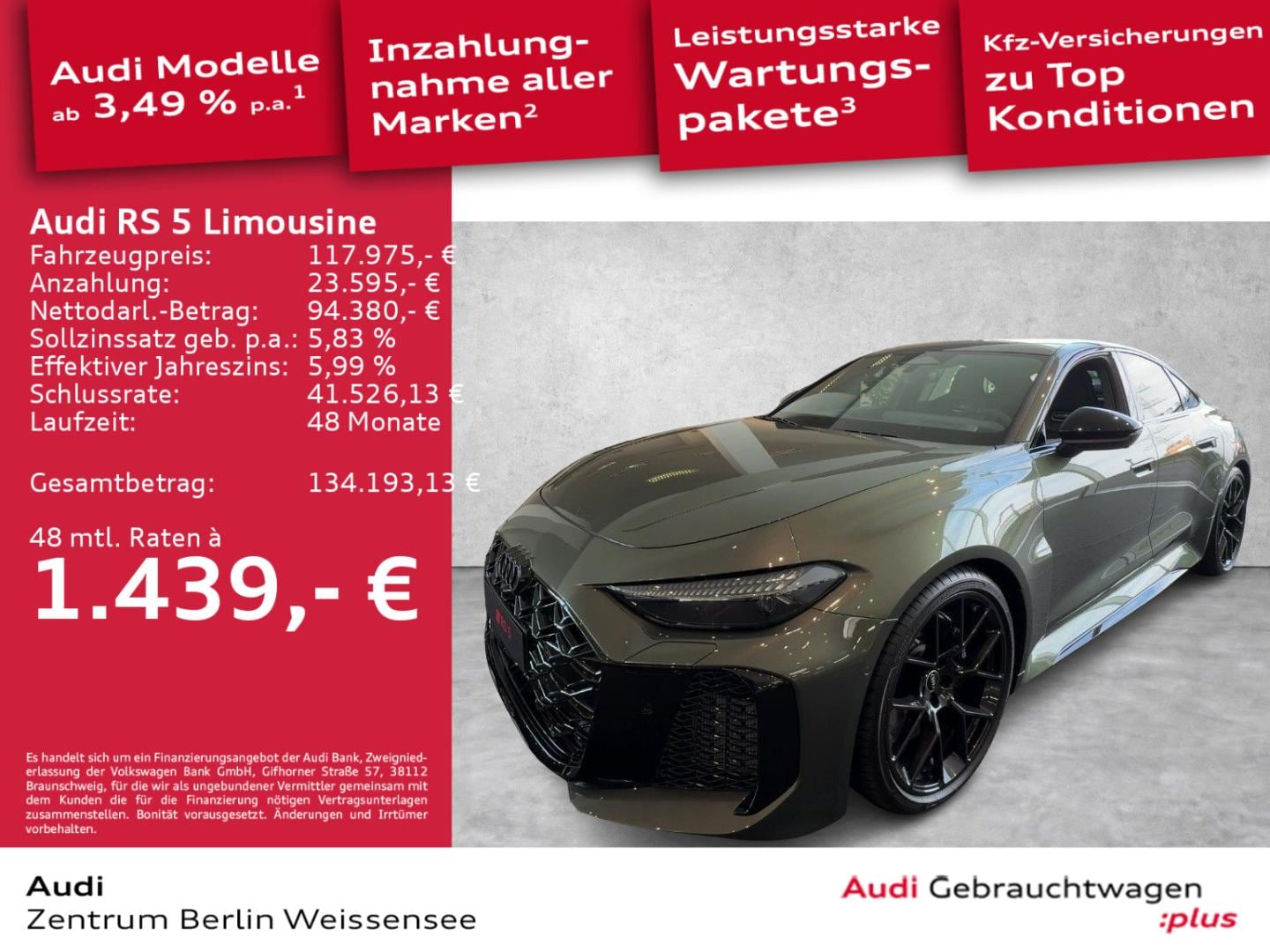 Bild über Audi RS 5 Limousine TFSI quattro 470 kW tiptronic - für weitere Informationen kontaktieren Sie den Audi Partner