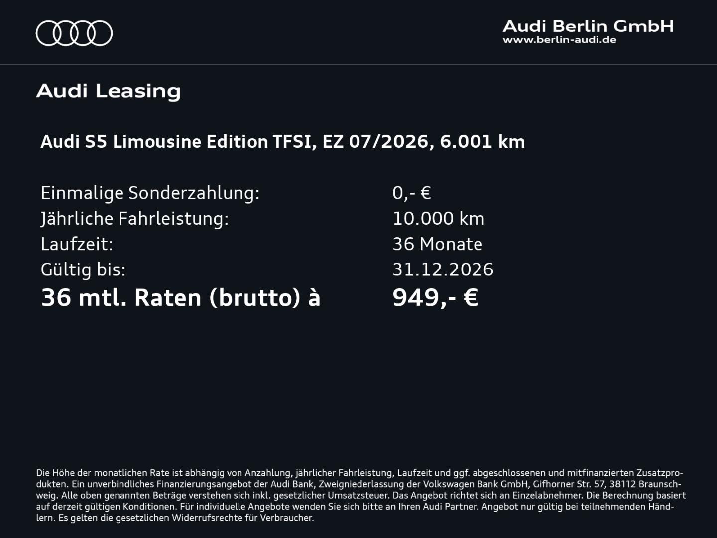 Bild über Audi S5 Limousine edition one TFSI 270 kW S tronic - für weitere Informationen kontaktieren Sie den Audi Partner