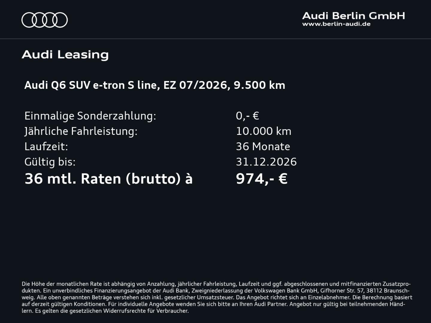 Bild über Audi Q6 SUV e-tron S line business e-tron quattro 315 kW - für weitere Informationen kontaktieren Sie den Audi Partner