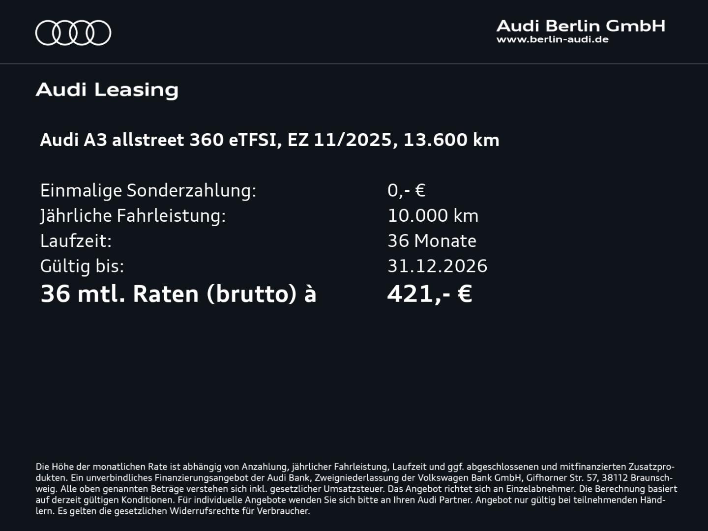 Bild über Audi A3 allstreet TFSI e TFSI e 150 kW S tronic - für weitere Informationen kontaktieren Sie den Audi Partner