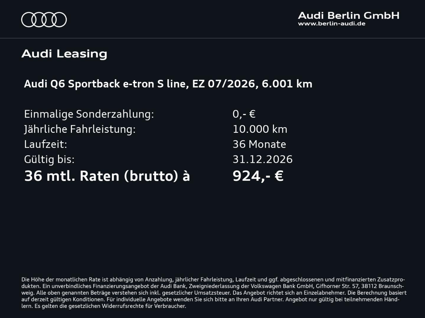 Bild über Audi Q6 Sportback e-tron S line business e-tron quattro 315 kW - für weitere Informationen kontaktieren Sie den Audi Partner