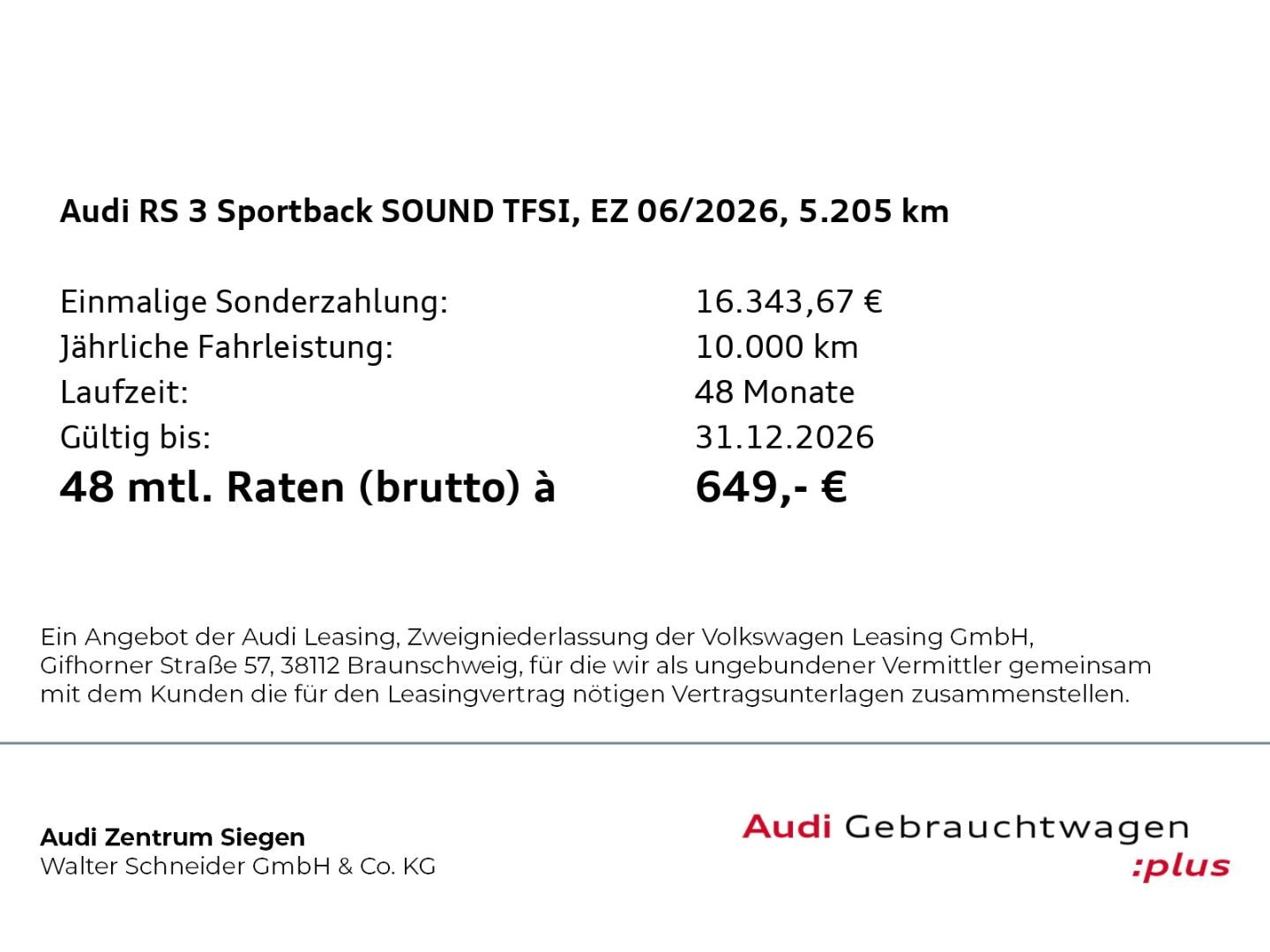Bild über Audi RS 3 Sportback TFSI quattro S tronic - für weitere Informationen kontaktieren Sie den Audi Partner