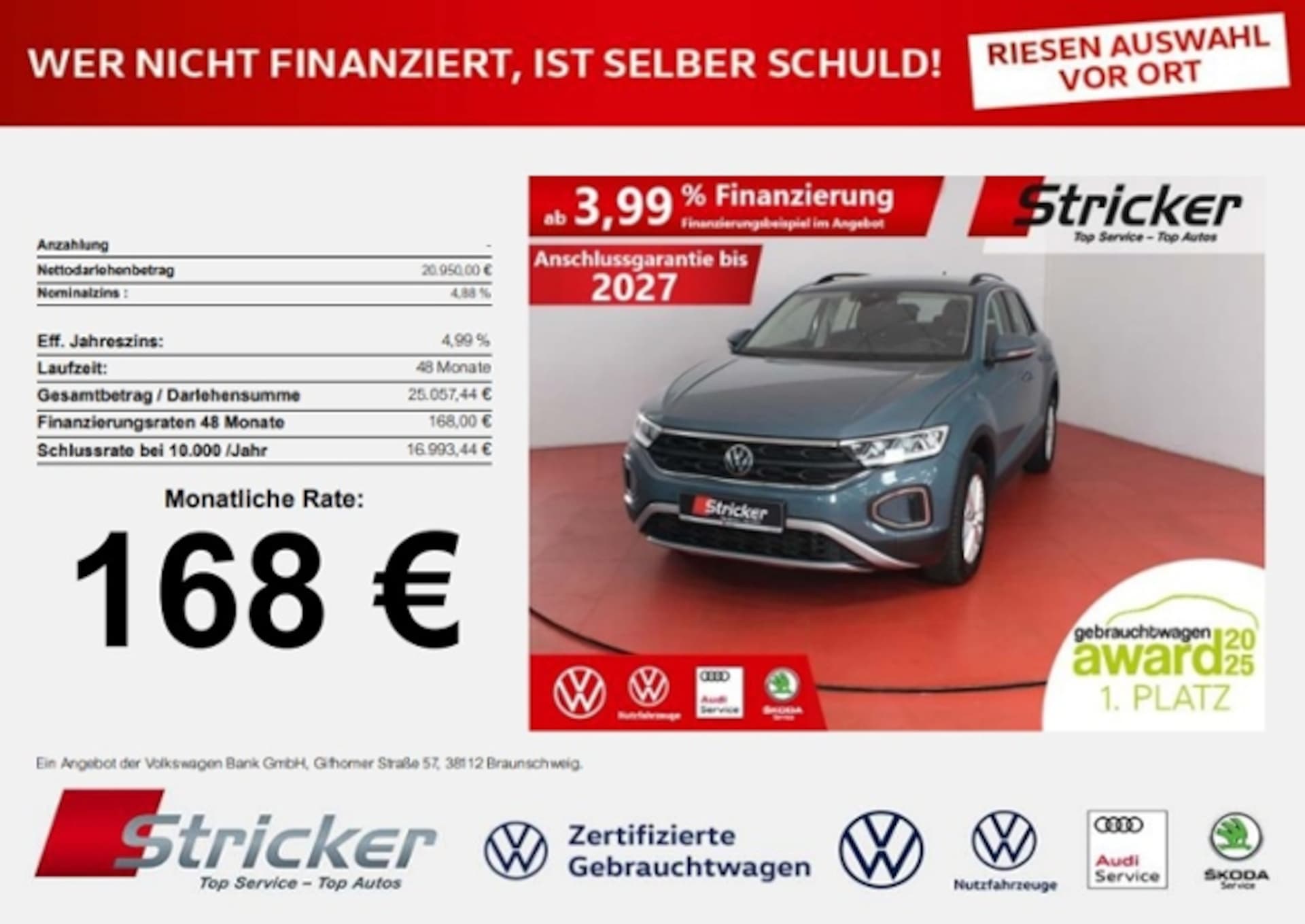 Volkswagen T-Roc 2022 — 1.5TSI DSG 168,-ohne Anzahlung Navi Standh. App-Connect