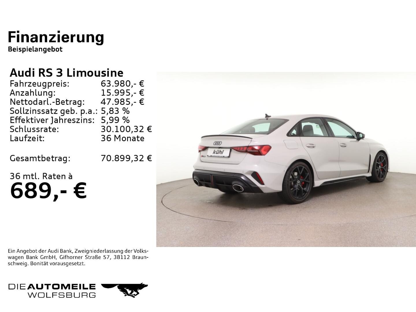 Bild über Audi RS 3 Limousine TFSI quattro 294 kW S tronic - für weitere Informationen kontaktieren Sie den Audi Partner