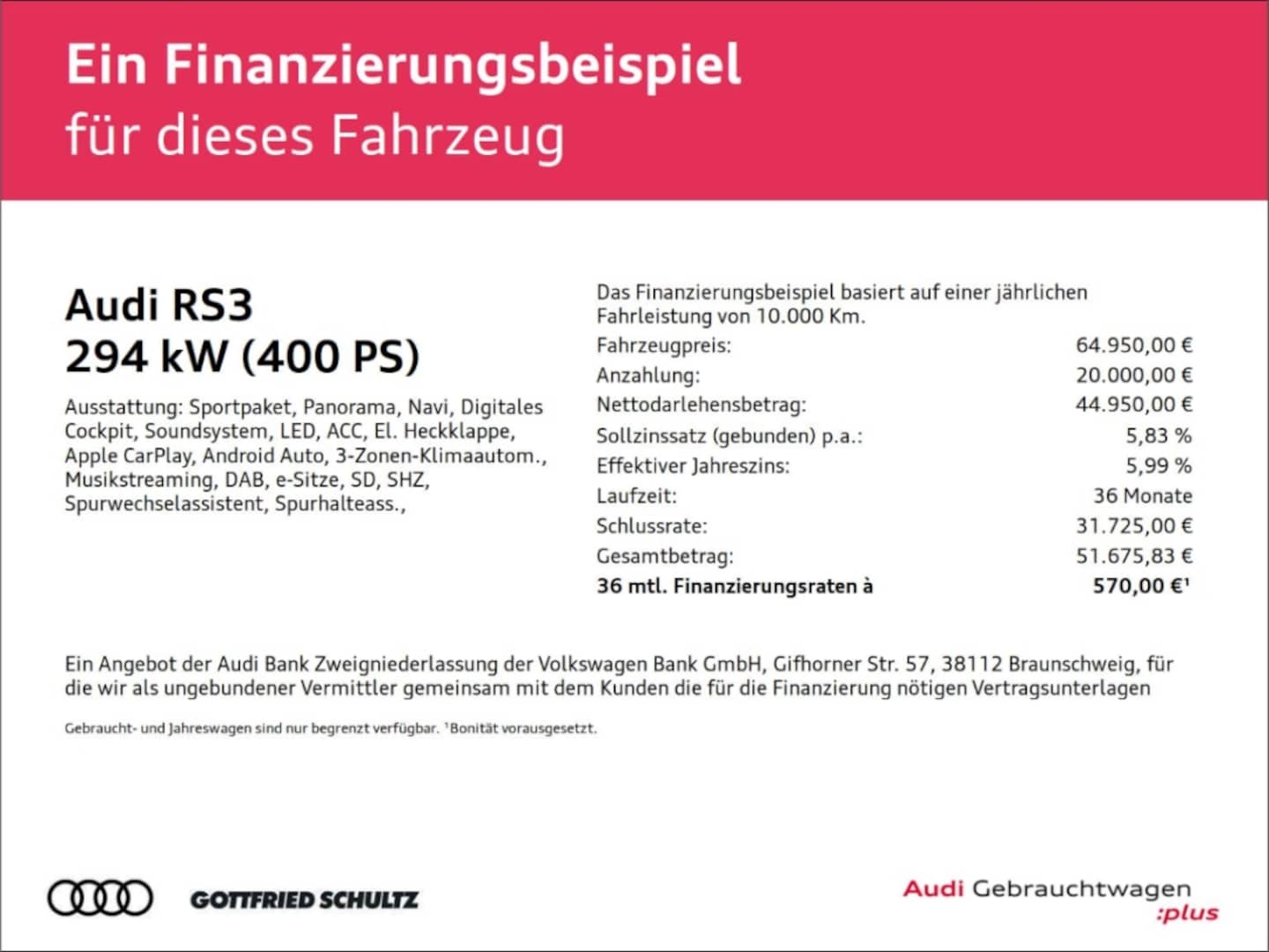 Bild über Audi RS 3 Sportback TFSI quattro 294 kW S tronic - für weitere Informationen kontaktieren Sie den Audi Partner