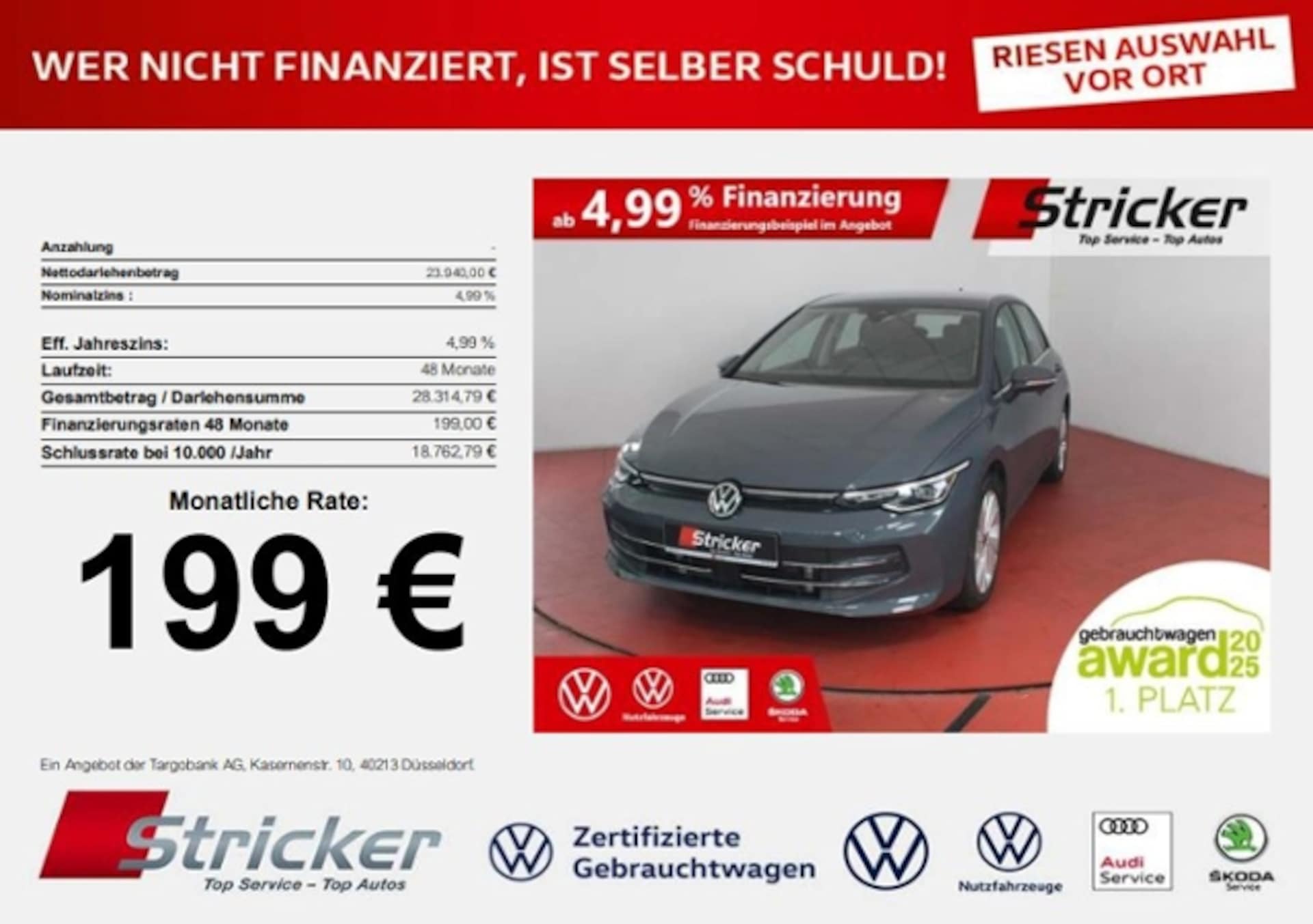 Volkswagen Golf 2025 — 2.0TDI DSG 199,-ohne Anzahlung ACC ergoActive