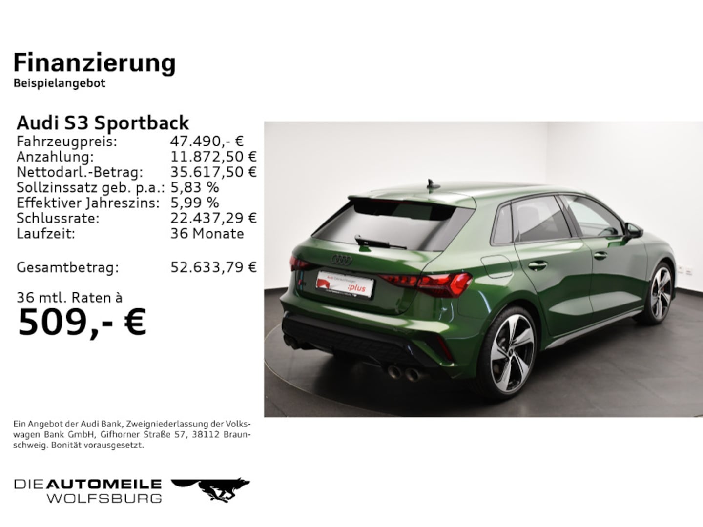 Bild über Audi S3 Sportback TFSI quattro S tronic - für weitere Informationen kontaktieren Sie den Audi Partner