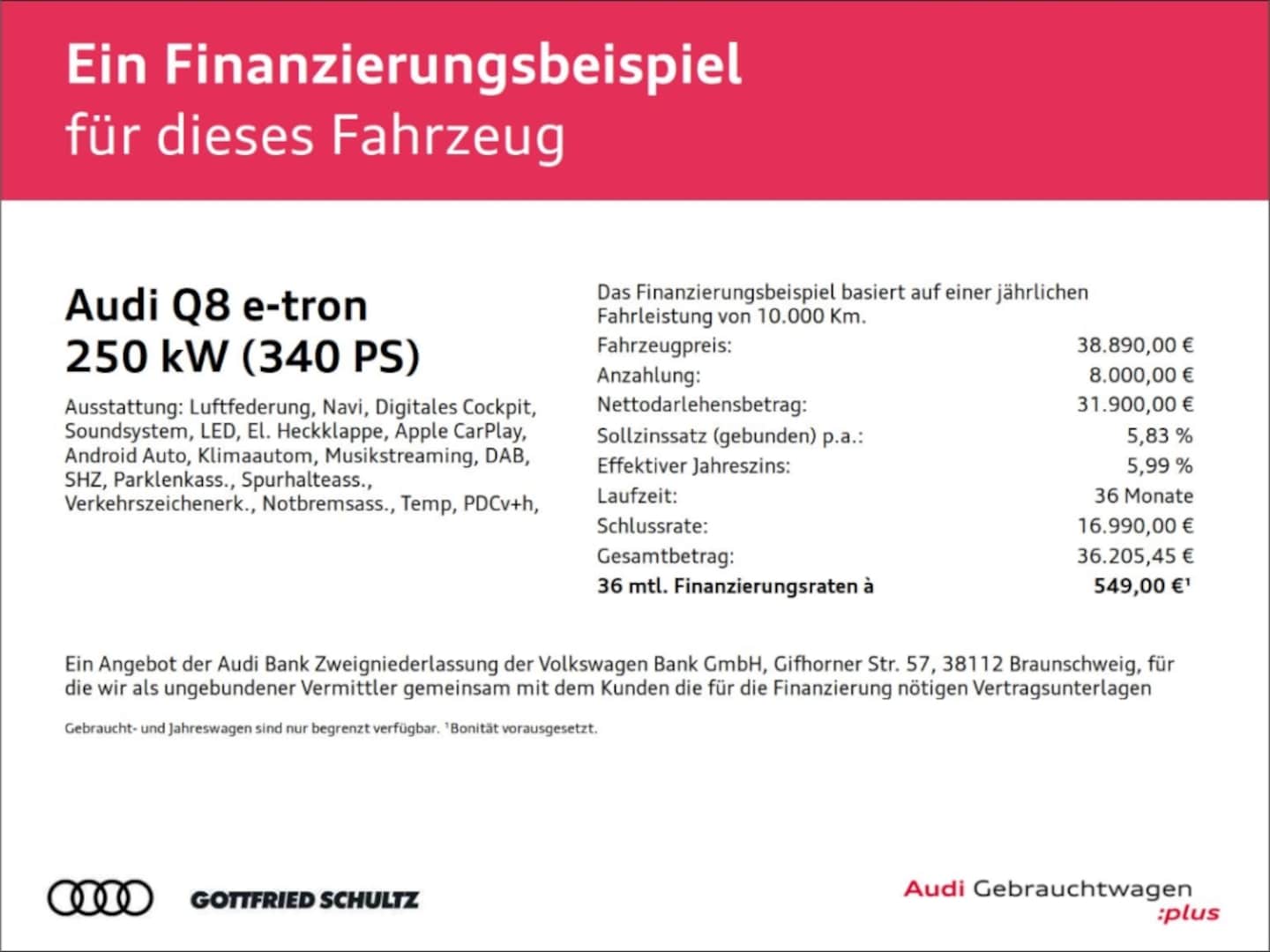 Bild über Audi Q8 e-tron advanced 50 e-tron quattro - für weitere Informationen kontaktieren Sie den Audi Partner