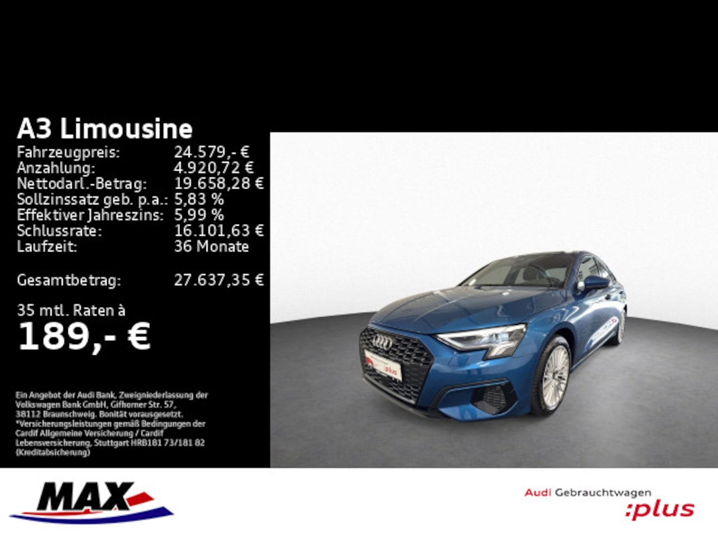 Bild über Audi A3 Limousine advanced 35 TFSI S tronic - für weitere Informationen kontaktieren Sie den Audi Partner