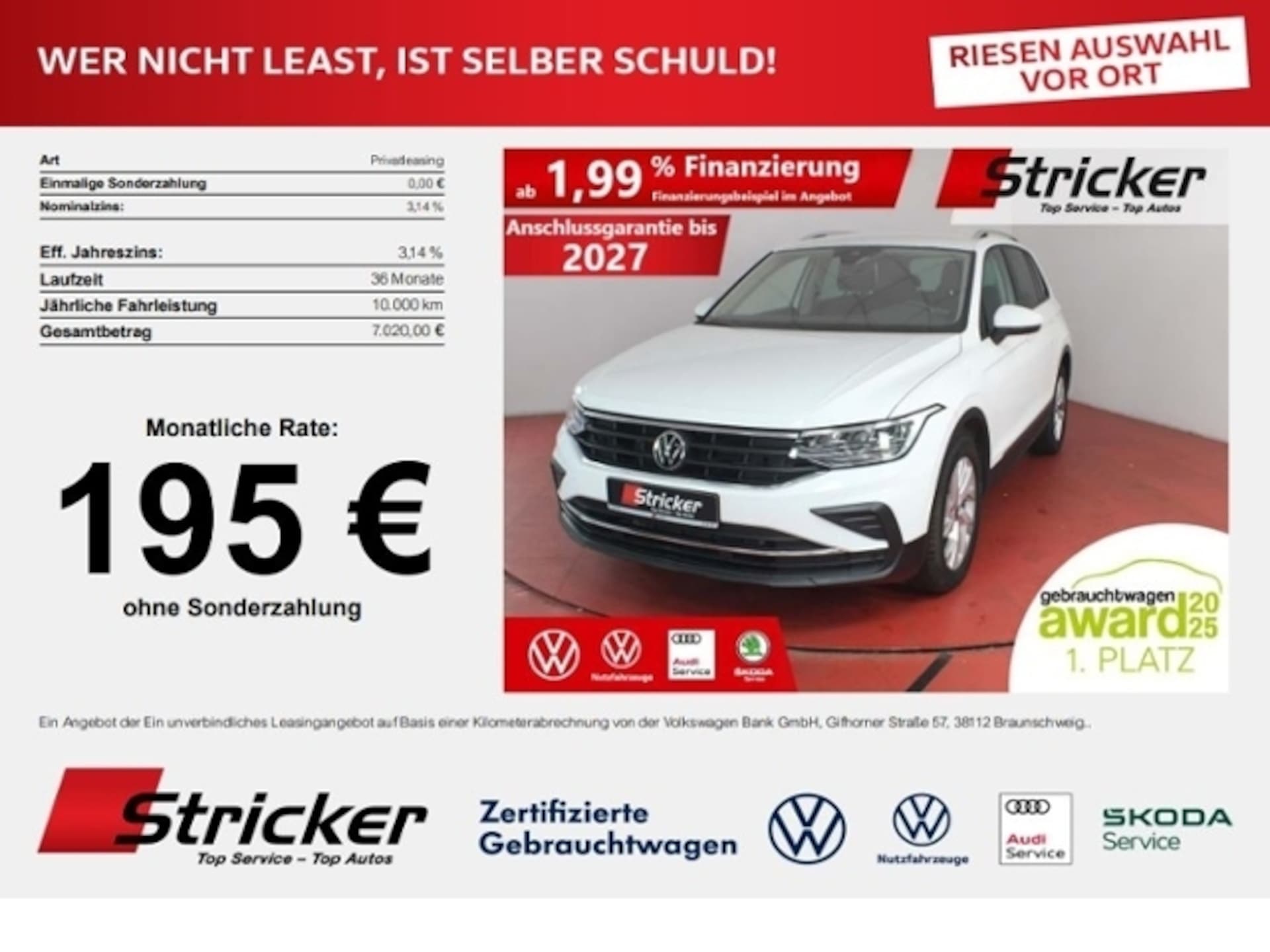 Volkswagen Tiguan 2022 — Active 1.5TSI 195,-ohne Anzahlung Navi Kamera