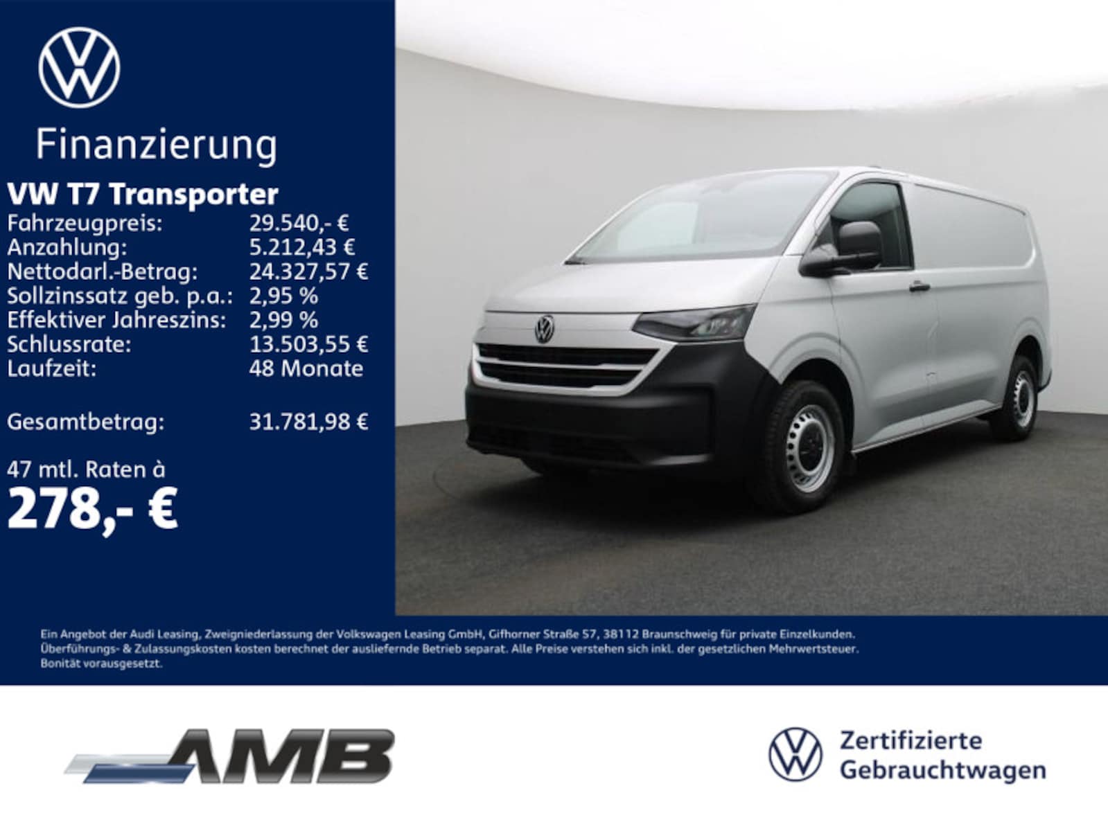 Volkswagen Transporter Kasten kurzer Radstand