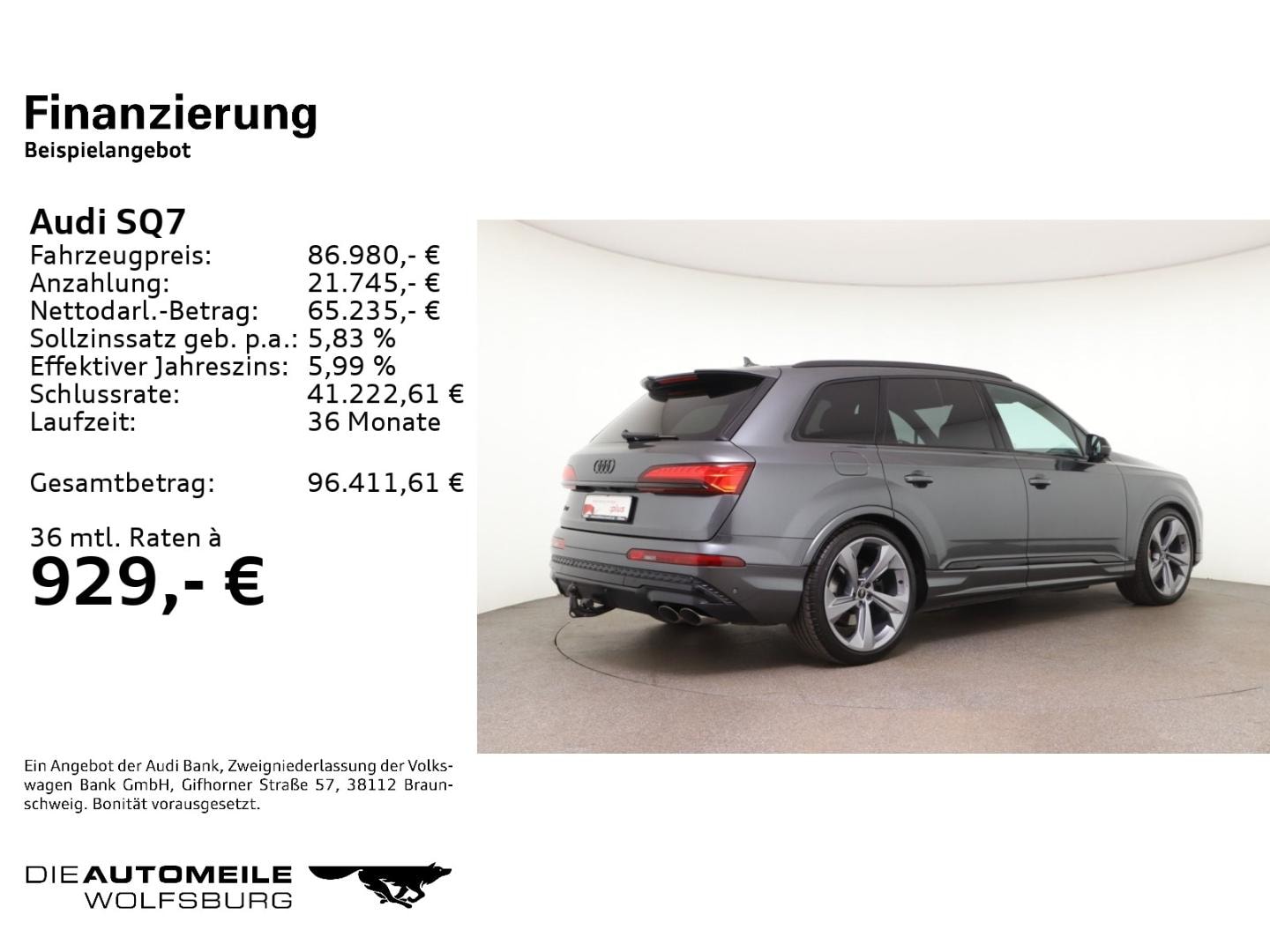 Bild über Audi SQ7 SUV TFSI quattro 373 kW tiptronic - für weitere Informationen kontaktieren Sie den Audi Partner
