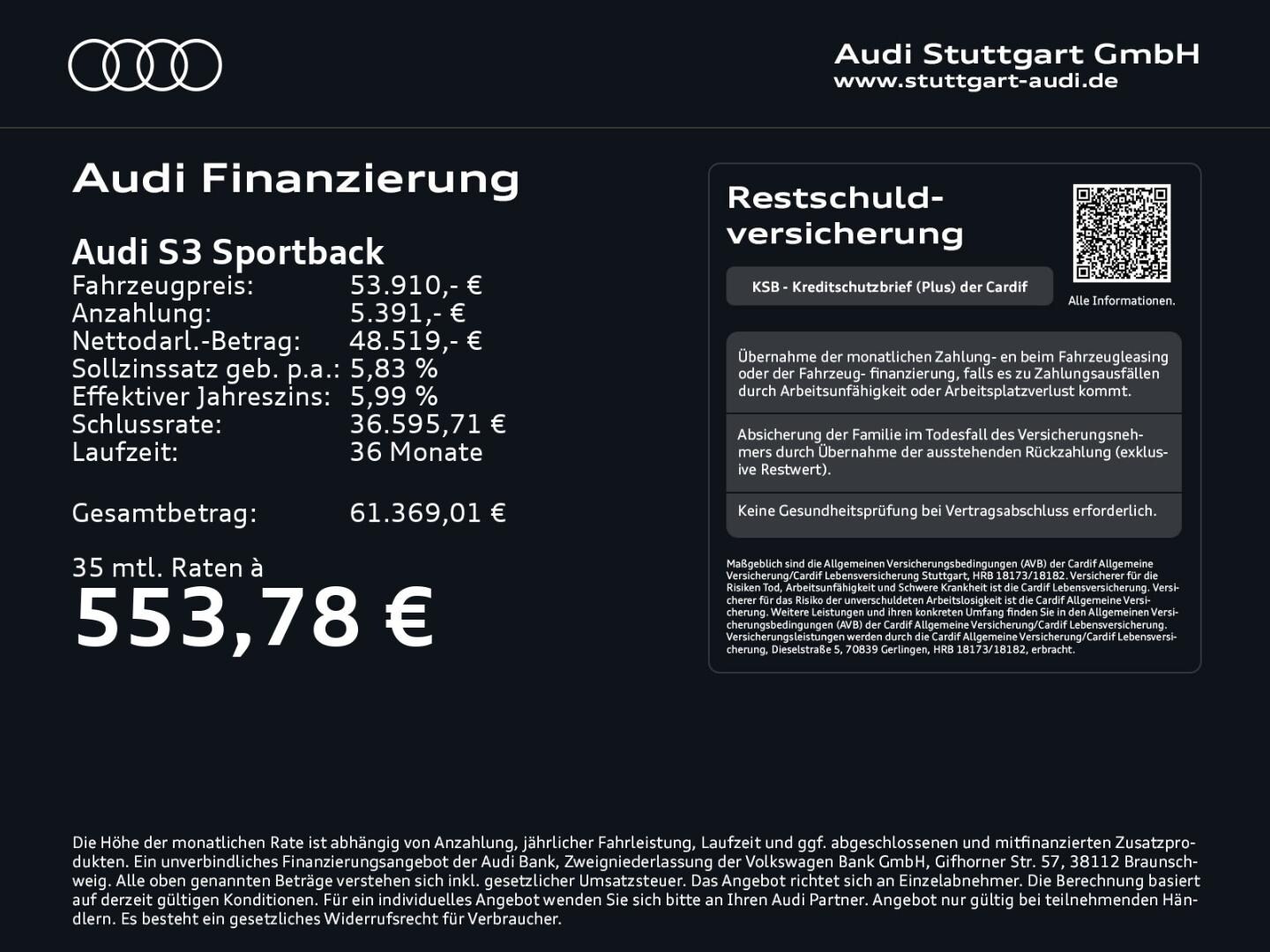 Bild über Audi S3 Sportback TFSI quattro S tronic - für weitere Informationen kontaktieren Sie den Audi Partner