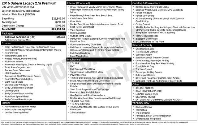 2016 Subaru Legacy 2.5i Premium