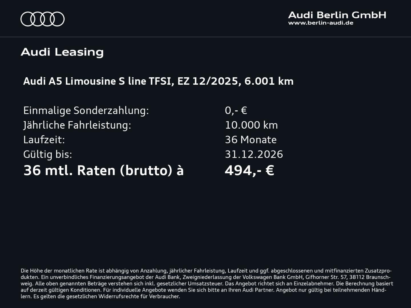 Bild über Audi A5 Limousine TFSI S tronic - für weitere Informationen kontaktieren Sie den Audi Partner