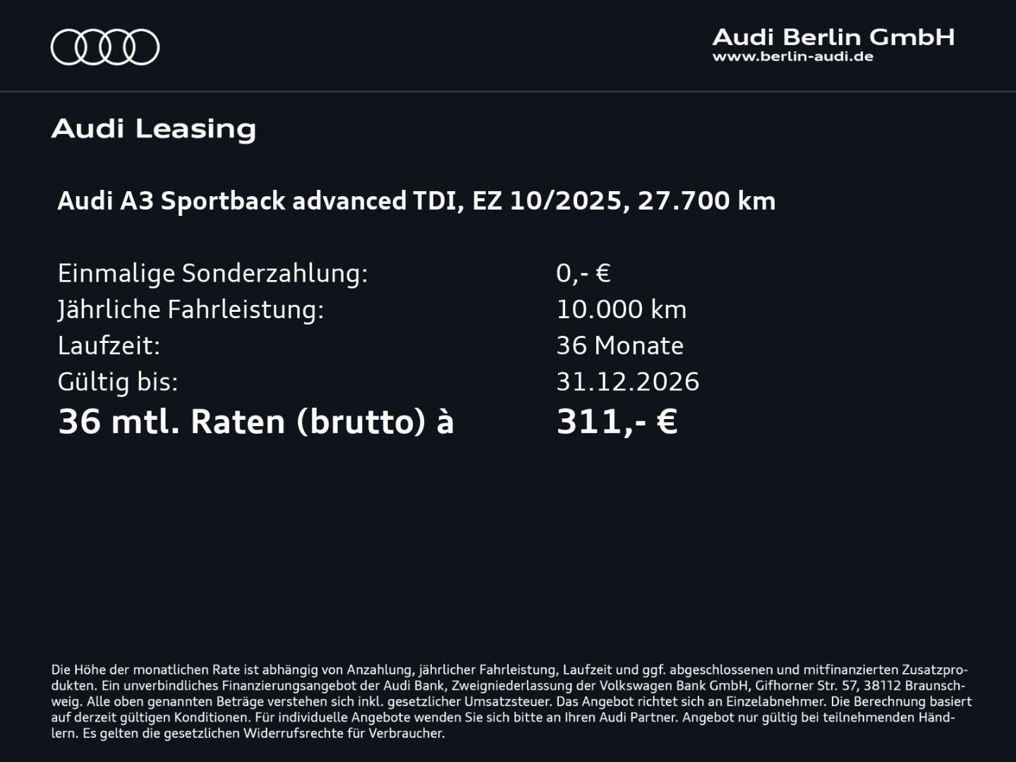 Bild über Audi A3 Sportback TDI S tronic - für weitere Informationen kontaktieren Sie den Audi Partner