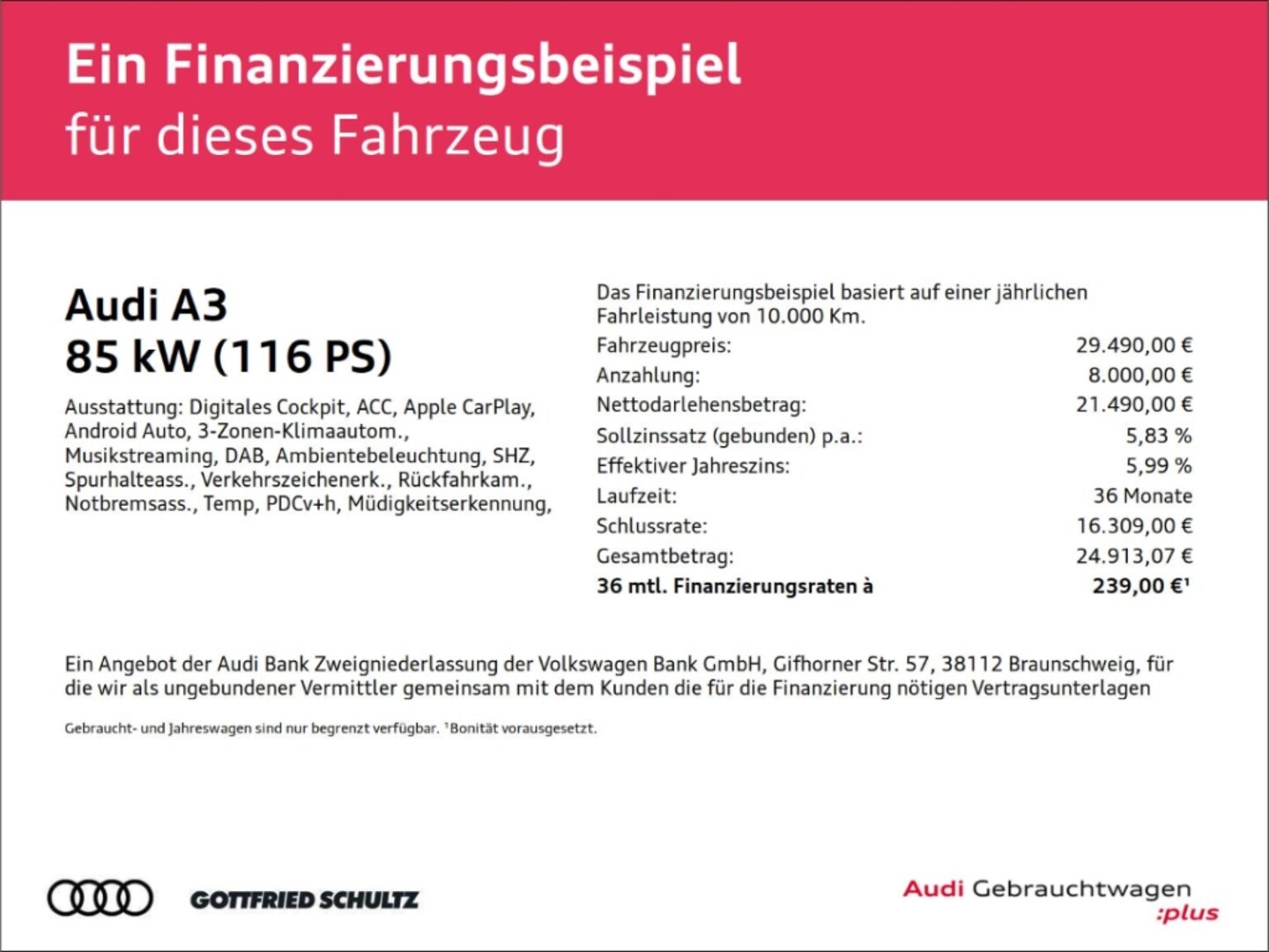 Bild über Audi A3 Sportback TFSI 85 kW S tronic - für weitere Informationen kontaktieren Sie den Audi Partner