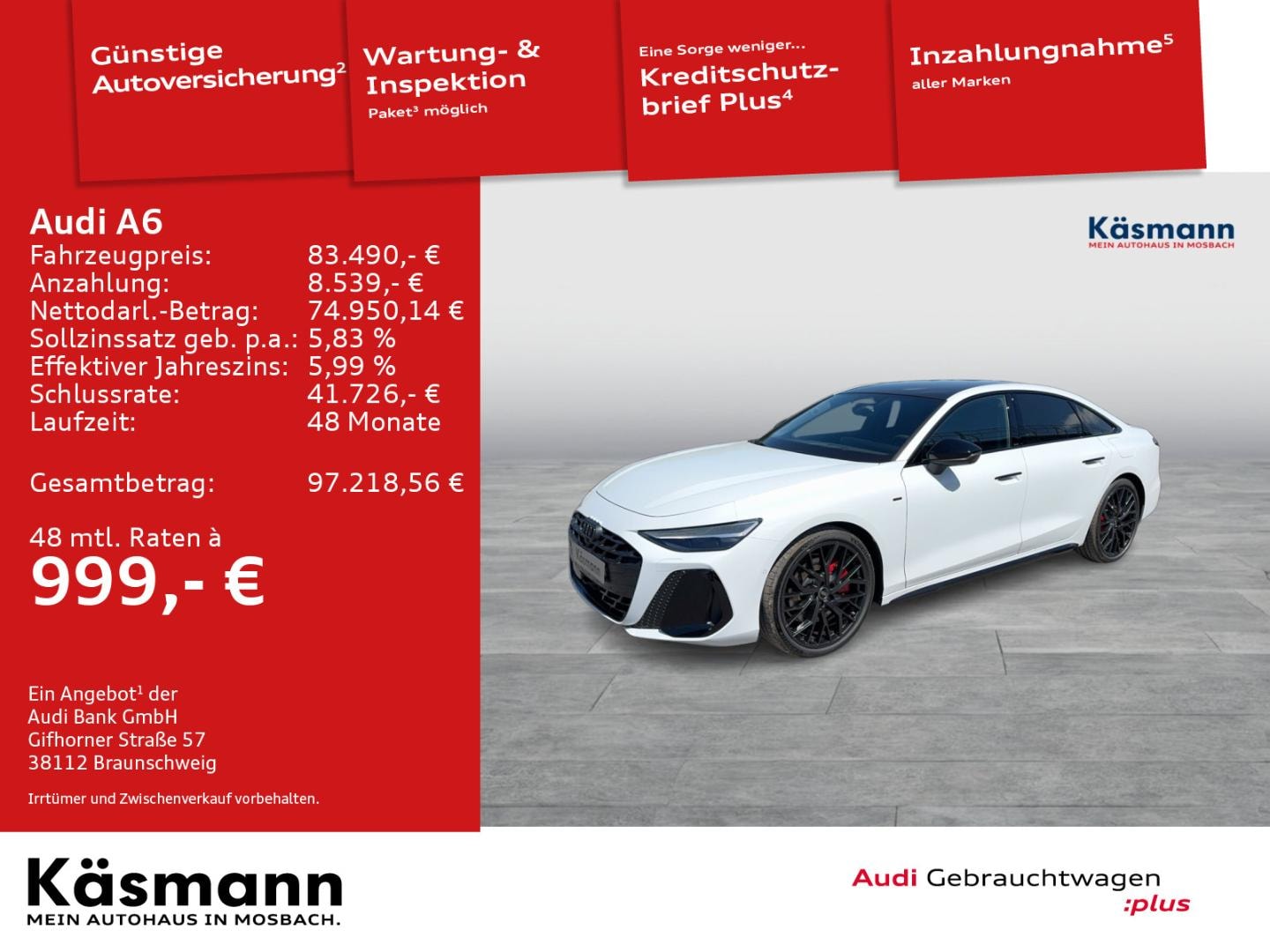 Bild über Audi A6 Limousine e-hybrid edition one e-hybrid quattro 270 kW S tronic - für weitere Informationen kontaktieren Sie den Audi Partner