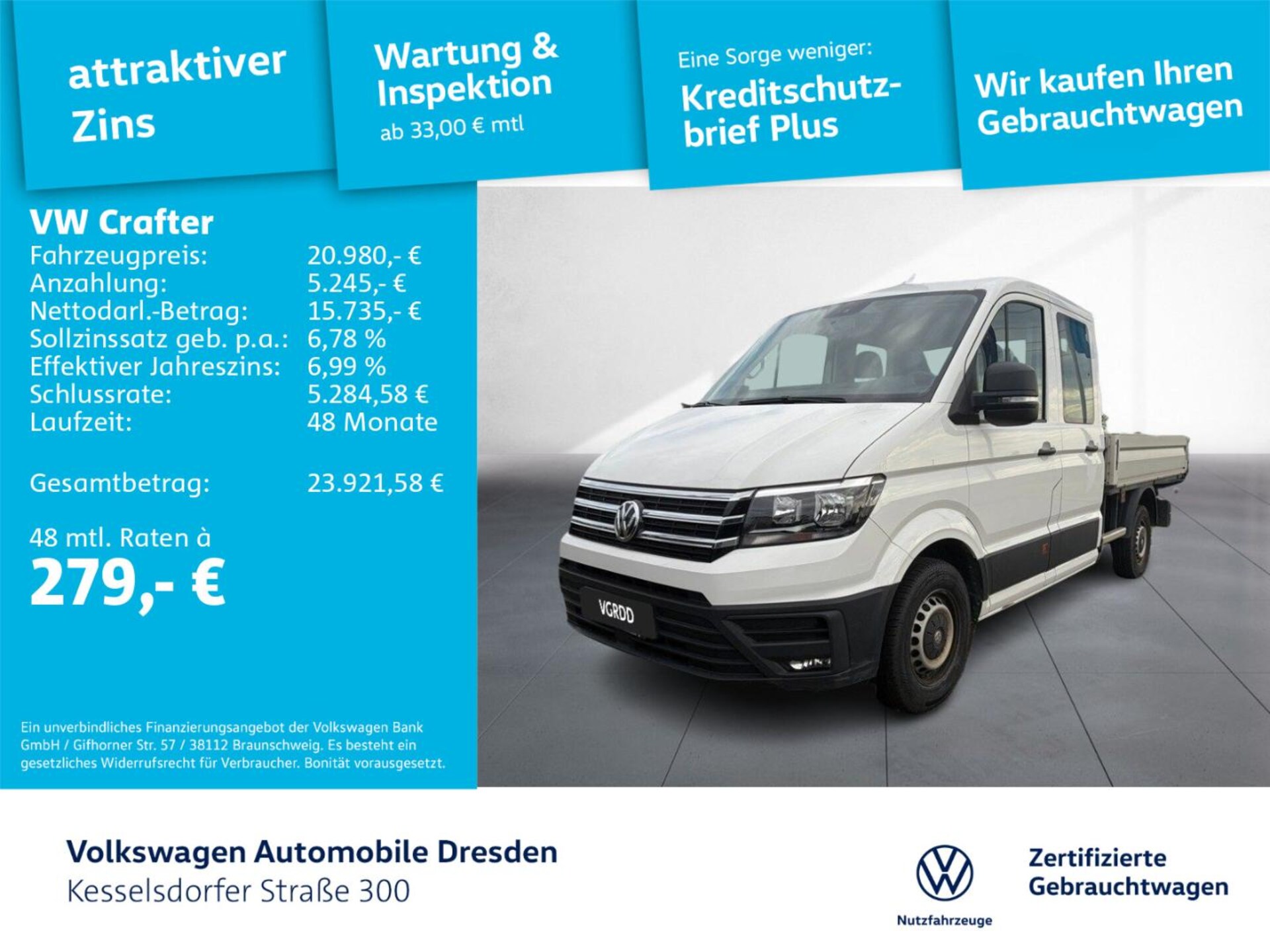 Volkswagen Crafter Doppelkabine mittlerer Radstand