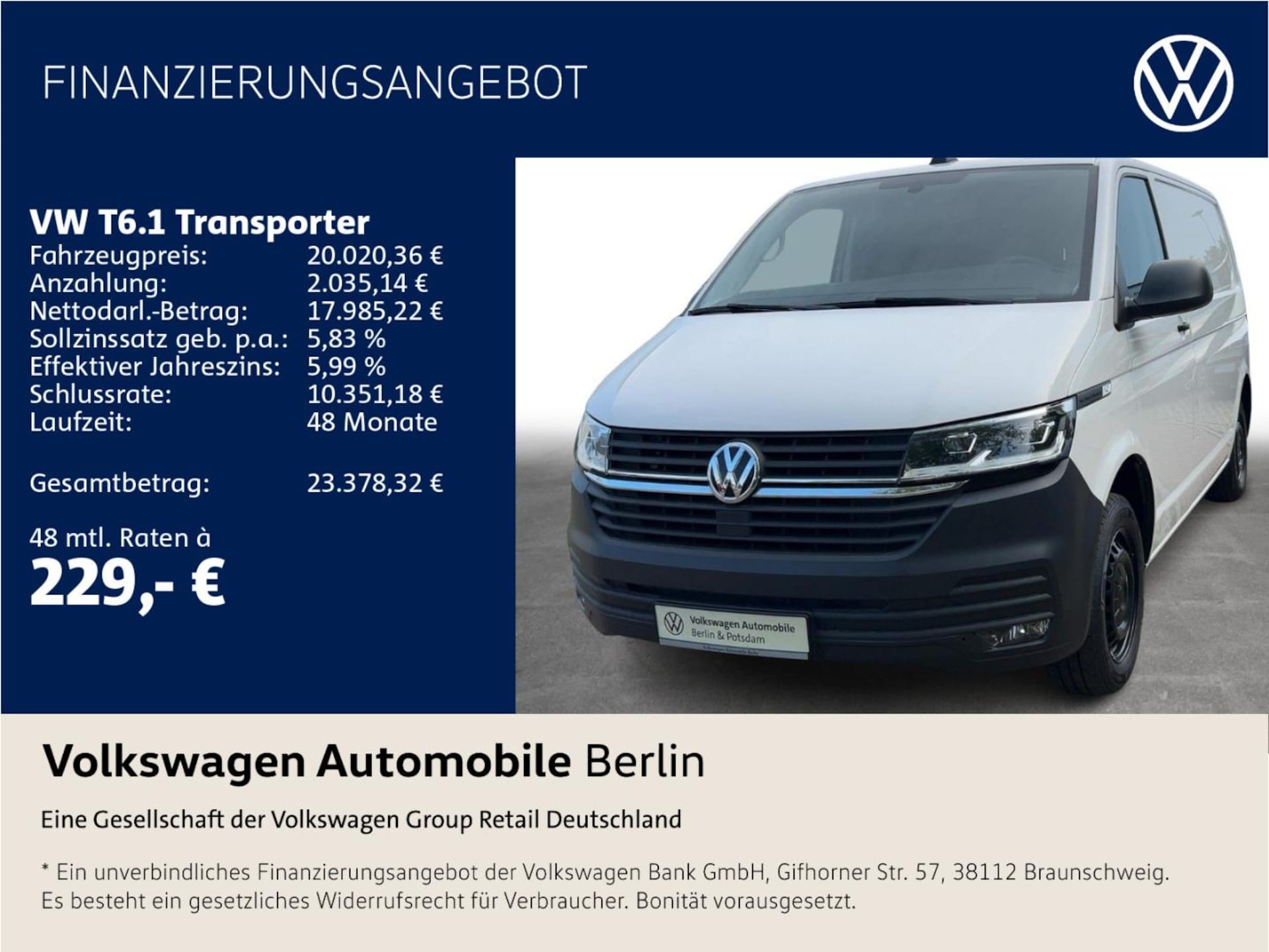 Volkswagen T6.1 Transporter Kasten kurzer Radstand