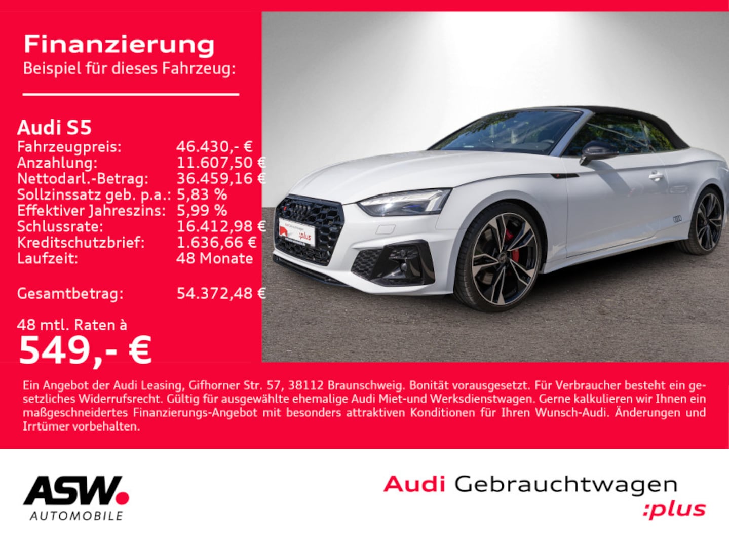 Bild über Audi S5 Cabriolet TFSI quattro tiptronic - für weitere Informationen kontaktieren Sie den Audi Partner