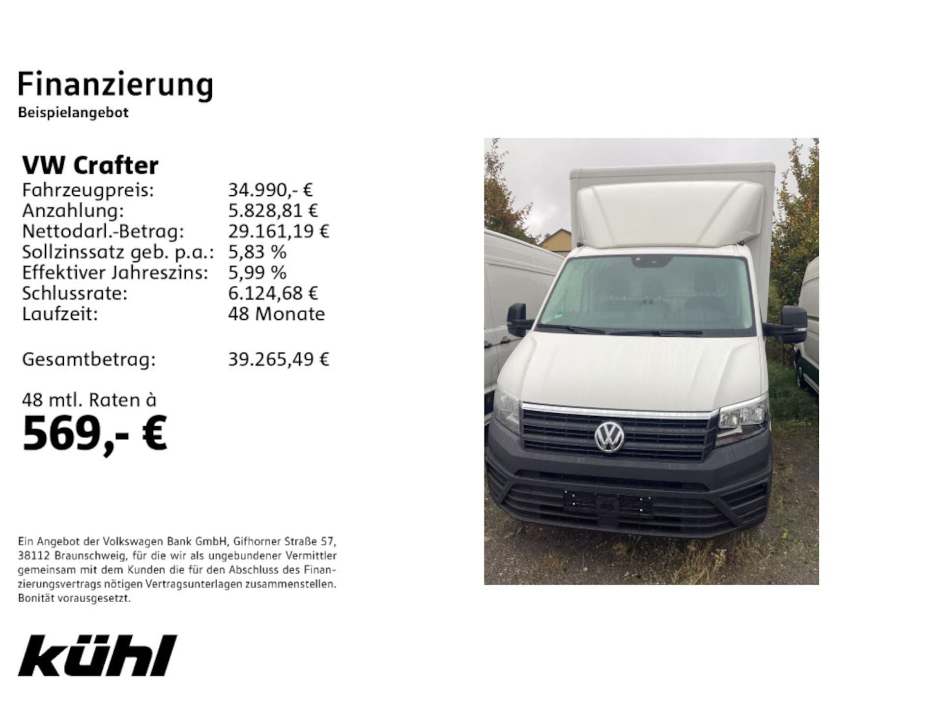 Volkswagen Crafter Einzelkabine langer Radstand