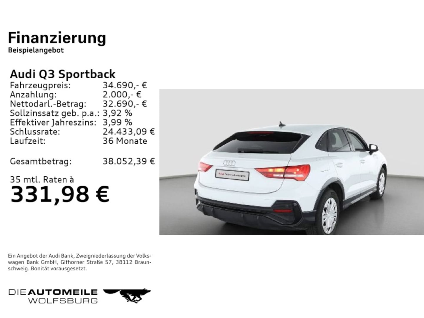 Bild über Audi Q3 Sportback TFSI 110 kW S tronic - für weitere Informationen kontaktieren Sie den Audi Partner