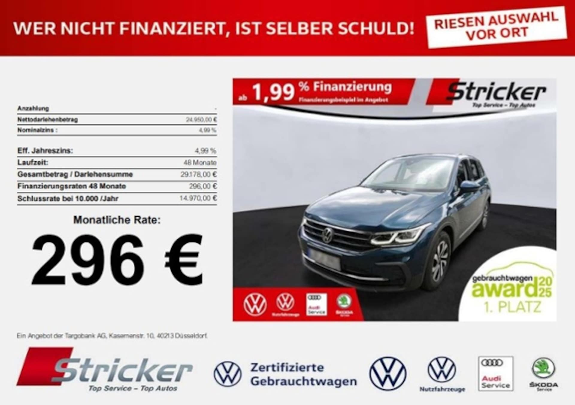 Volkswagen Tiguan 2021 — Active 1.5TSI DSG 296,-ohne Anzahlung AHK Standh. Kamera