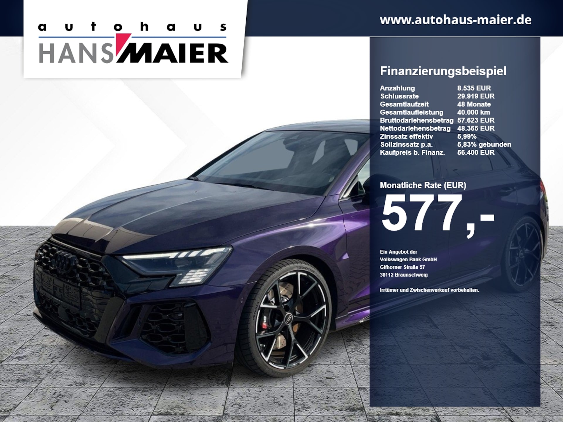 Audi RS 3 Sportback — Audi RS 3 Sportback 3 294 kW (400 PS) S tronic TFSI qu. Leder Matrix Pano 8fach